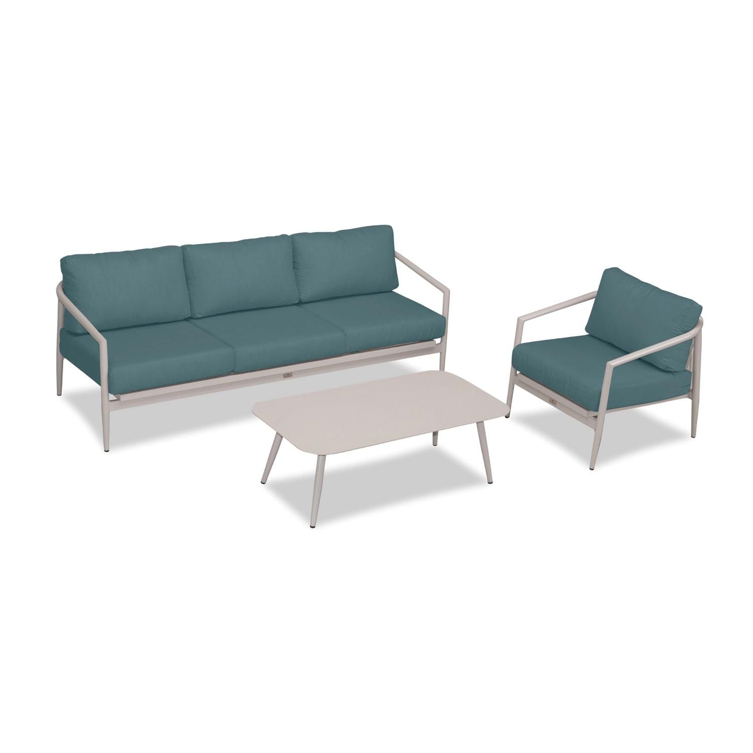 Lakeview Midnight Cove 3 Pc Aluminum Sofa Seating Set in Urban Stone/Carrera/Cast Lagoon - Top - White Background thumbnail