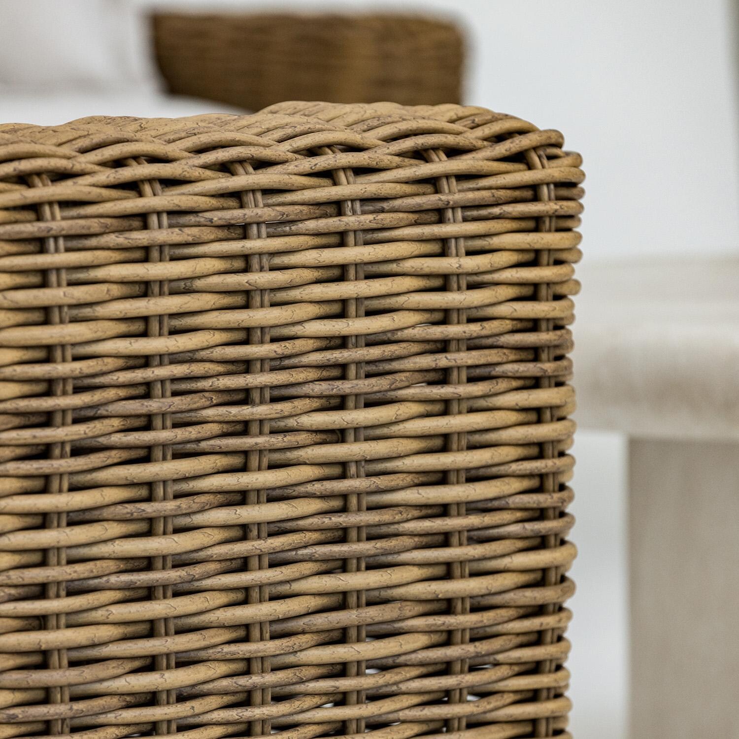 Playa 2 Person Resin Wicker Loveseat in Medium Wood/Soothe Pearl by Sunset West - Arm - Detail thumbnail