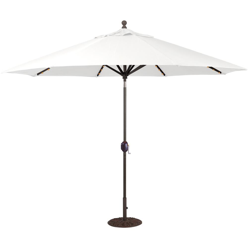 Galtech 11 Ft. Lighted LED Octagonal Aluminum Patio Market Umbrella W/ Crank Lift And Auto Tilt - Black Frame W/ Sunbrella Canvas Natural Canopy