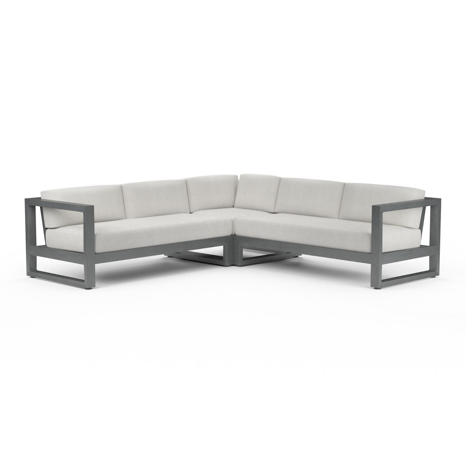 Redondo 3 Piece Aluminum Patio Sectional W/ Sunbrella Cast Silver Cushions By Sunset West - Display - White Background thumbnail