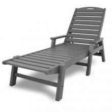 Nautical Slate Gray Recycled Plastic Wood Patio Chaise Lounge W/ Arms By POLYWOOD