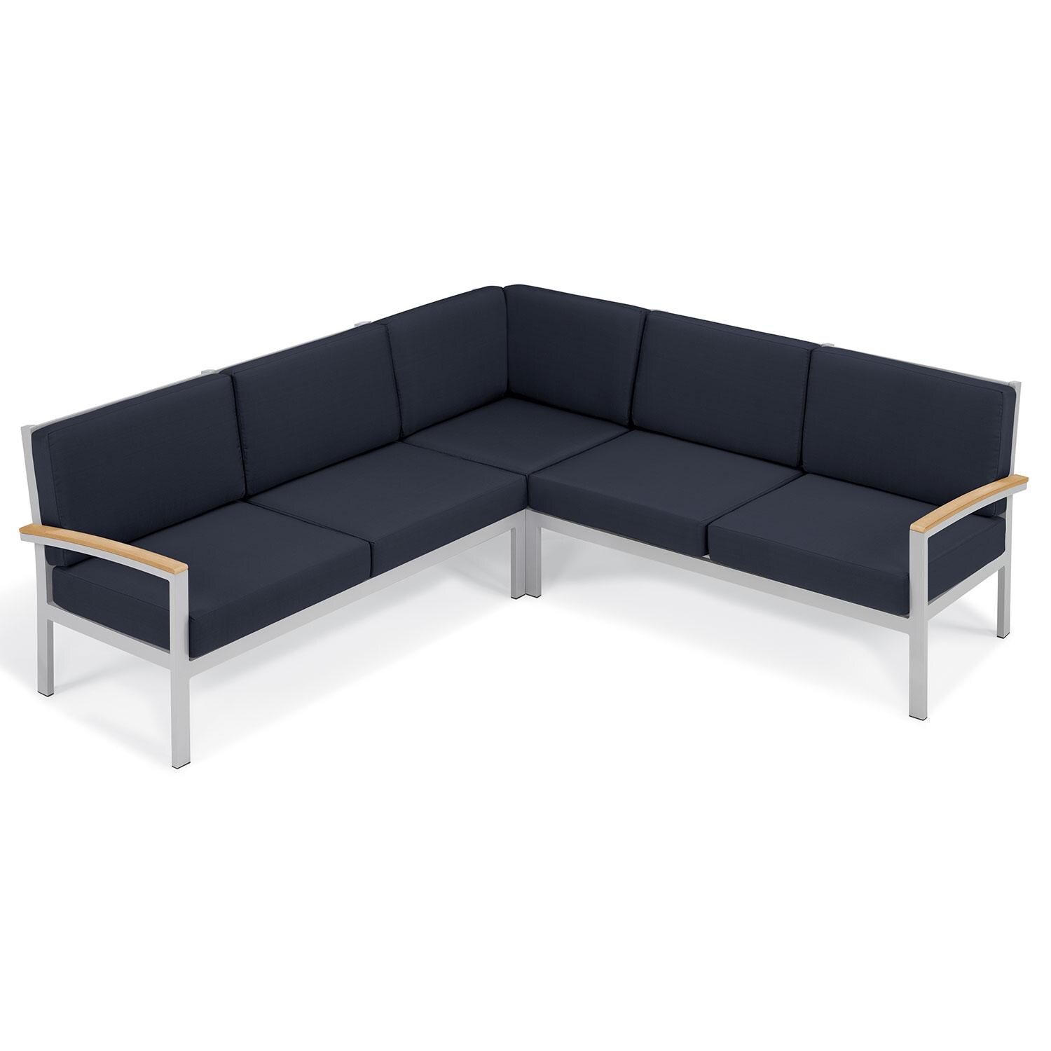 Travira 3 Pc Powder-Coated Aluminum Sectional Seating Set in Midnight Blue/Natural/Flint By Oxford Garden