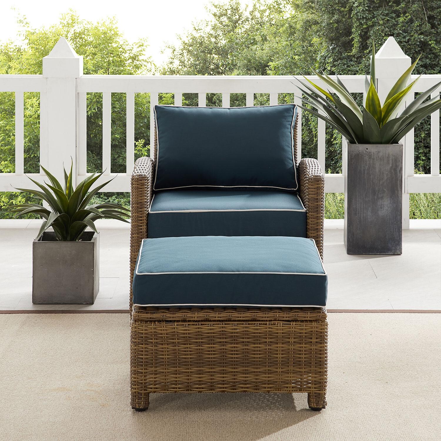 Ultimate Patio UP-92414WB-NV 2Pc Wicker Outdoor Chair Set in Navy - On Patio W/ Fire Table Off - Lifestyle thumbnail