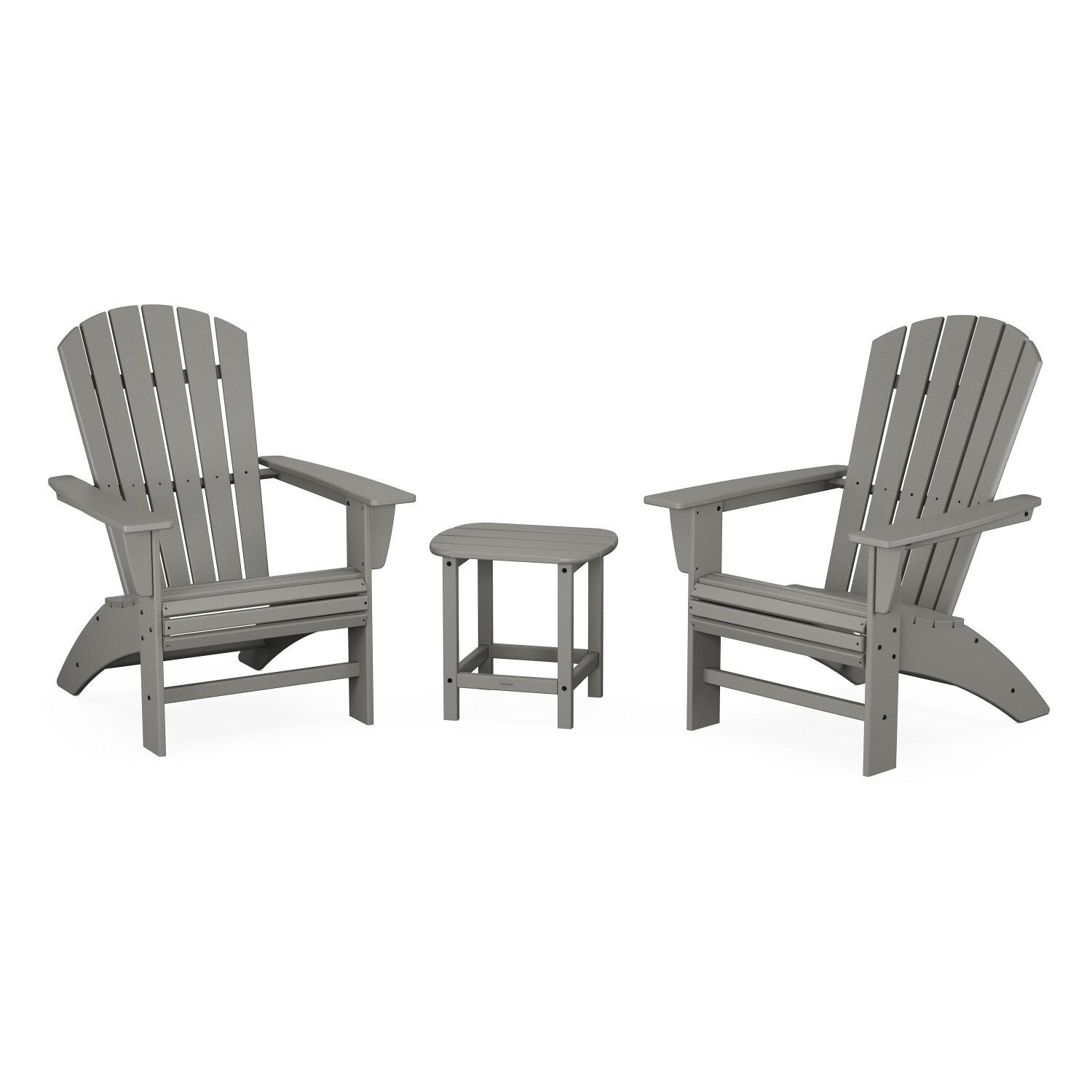 Nautical 3 Pc Recycled Plastic Seating Set w/ Curveback Chairs in Slate Gray by POLYWOOD
