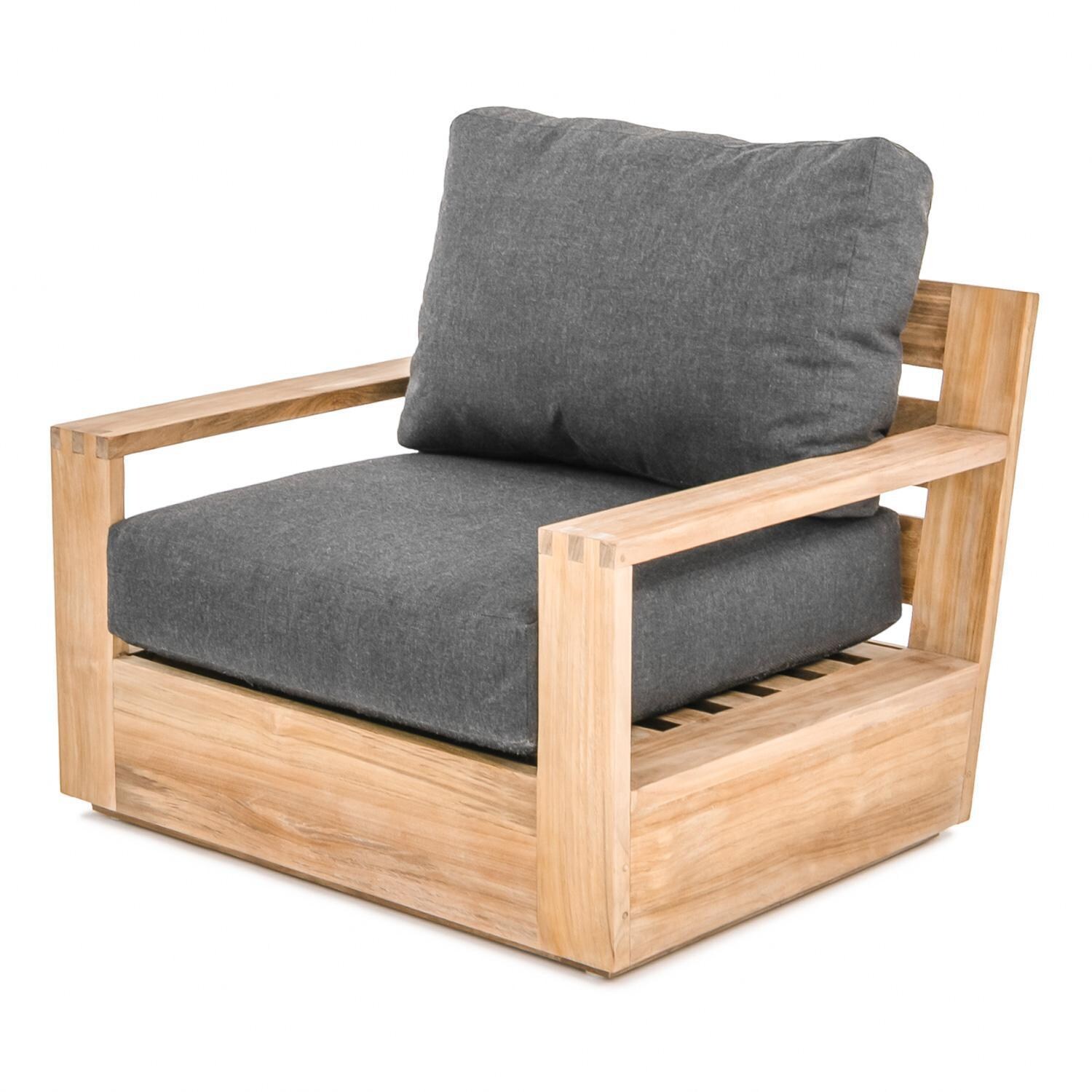 Teak + Table Atlantic Teak Patio Club Chair in Carbon - Angle - White Background thumbnail