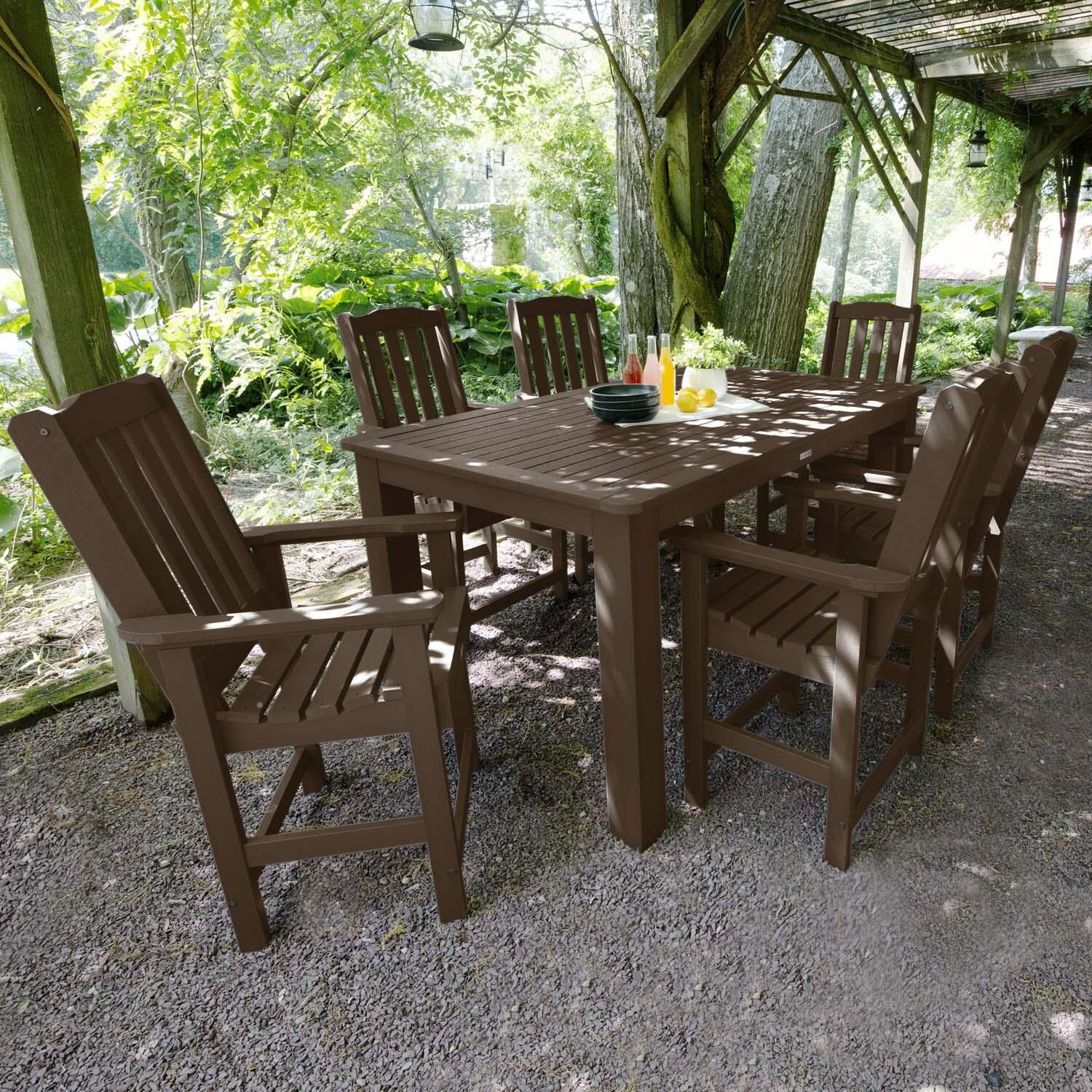 Hart Lane 7 Pc Recycled Plastic Rectangular Counter Height Dining Set in Weathered Acorn by Lakeview Outdoor Designs