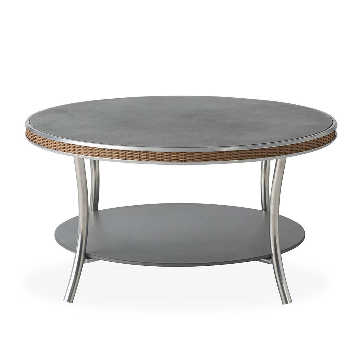 Essence 33 Inch Hickory Wicker Coffee Table w/ Charcoal Glass By Lloyd Flanders