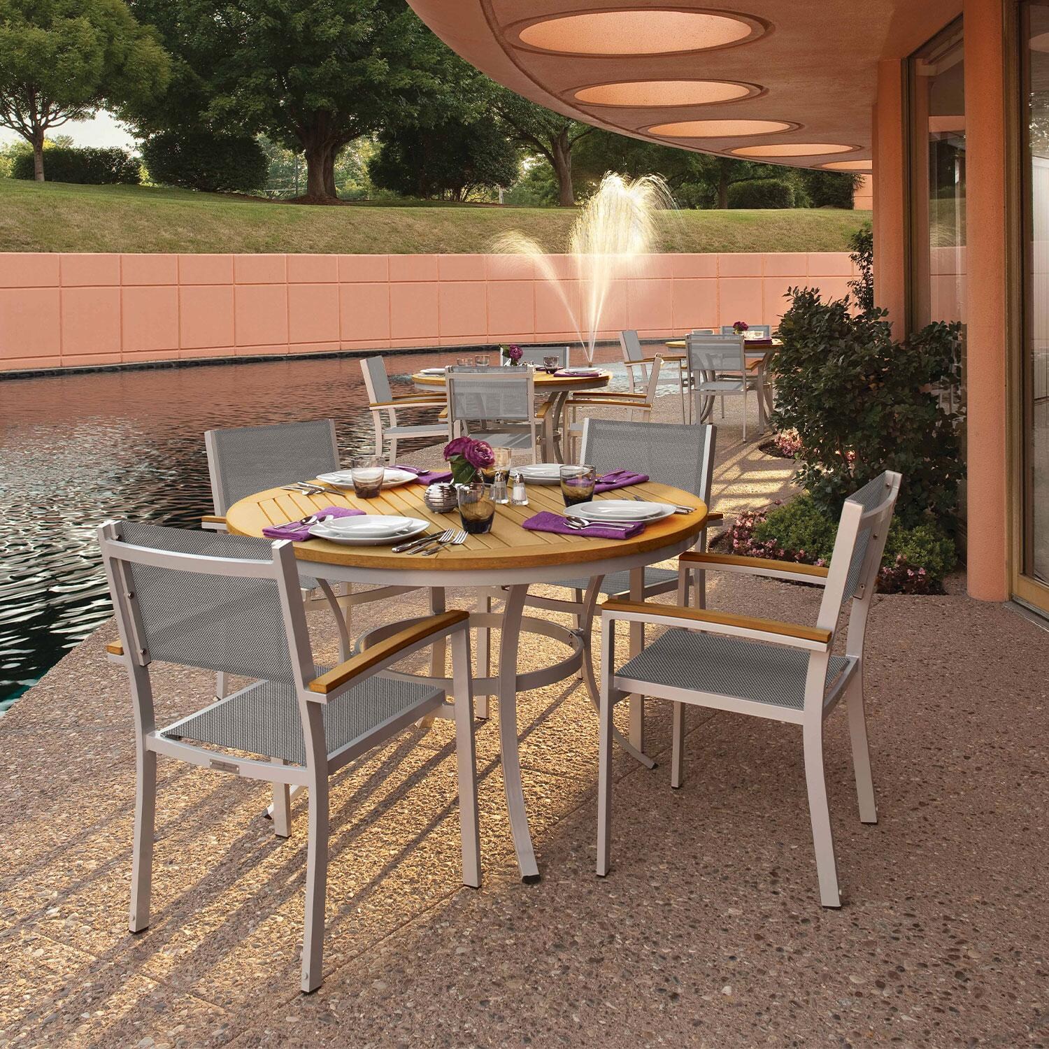 Travira 5 Pc Powder-Coated Aluminum Dining Set W/ Round Table in Titanium by Oxford Garden thumbnail