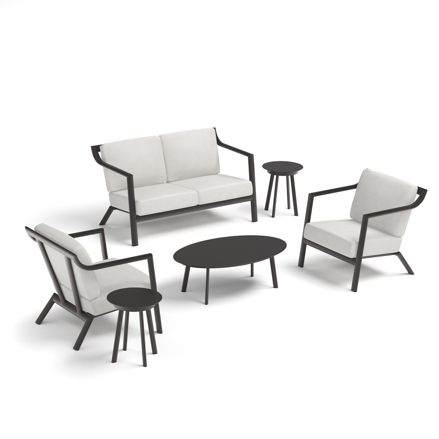 Oxford Garden Markoe 6 Pc Aluminum Seating Set in Carbon/Bliss Linen - Front View thumbnail