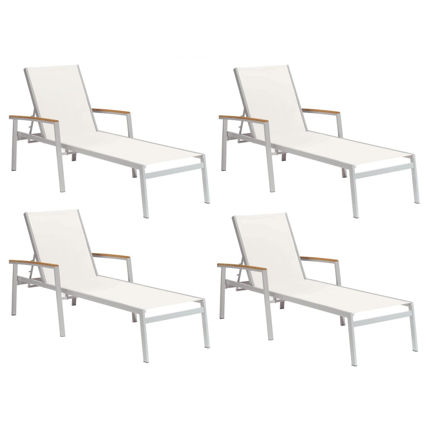 Travira 4 Piece Aluminum Patio Chaise Lounge Set W/ Natural Sling & Tekwood Natural Arm Caps By