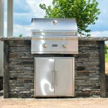 Coyote Ready-To-Assemble 5 Ft Outdoor Kitchen Island With 28-Inch C-Series Propane Gas Grill - Stacked Stone/Stone Gray - RTAC-G5-SG-C1C28LP