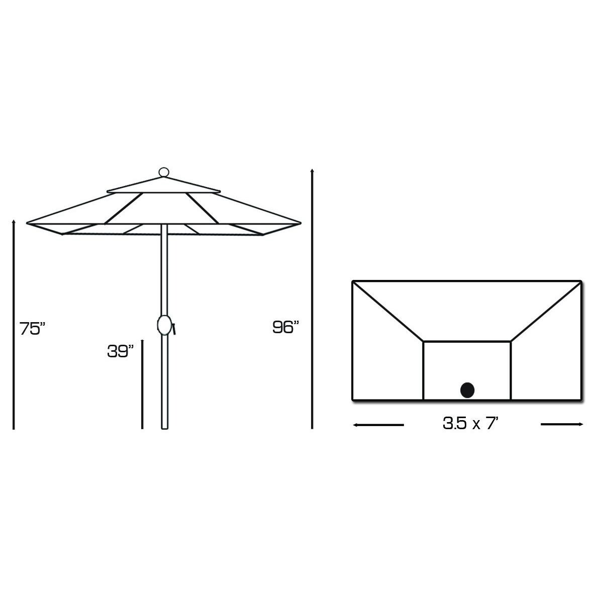 Galtech 3.5 X 7 Ft. Rectangular Aluminum Patio Umbrella W/ Crank Lift - Specs thumbnail