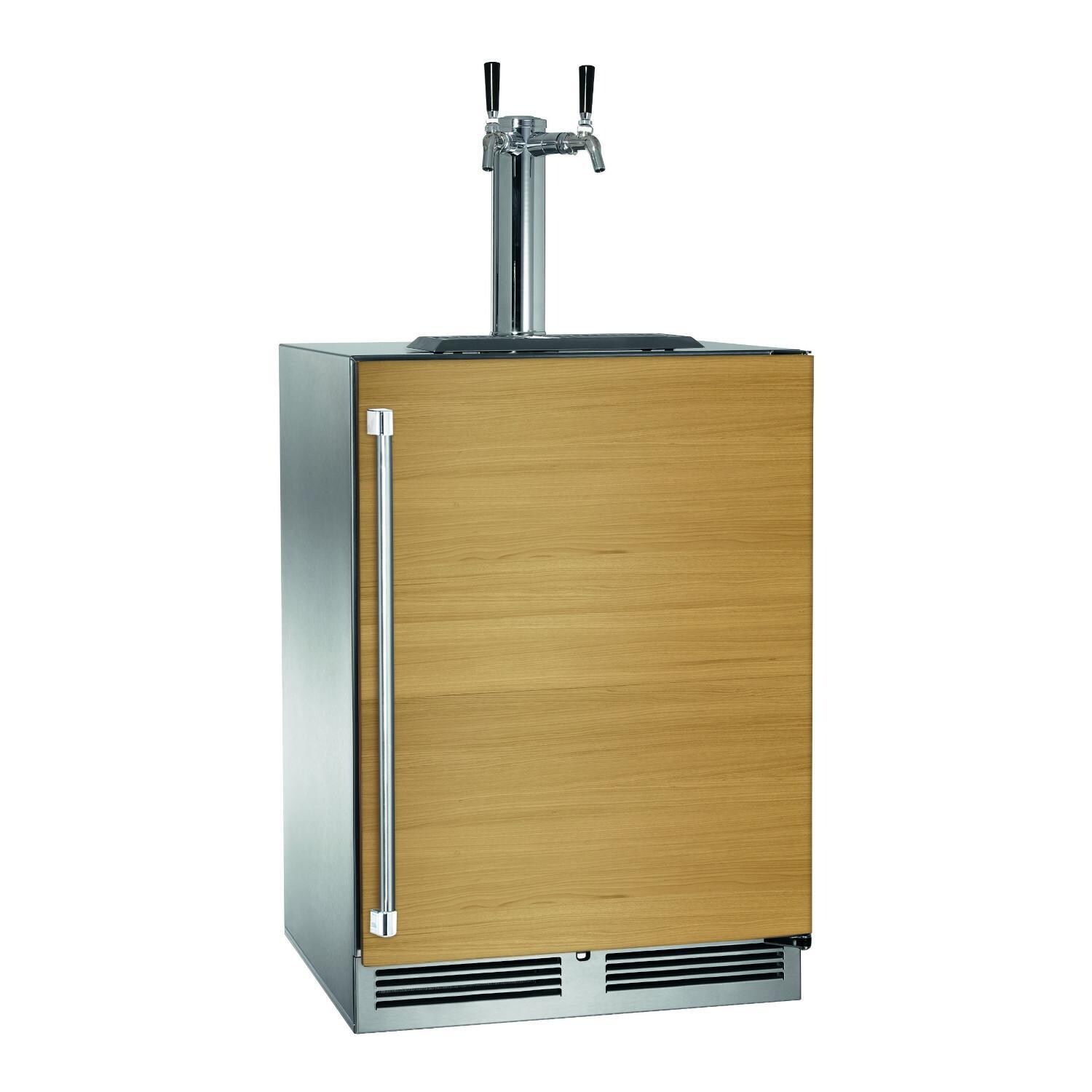 Perlick HP24TM-4-2R-2 24-Inch Signature Series Stainless Steel Panel Ready Dual Tap Outdoor Beverage Dispenser - Custom Dark Wood Panel thumbnail