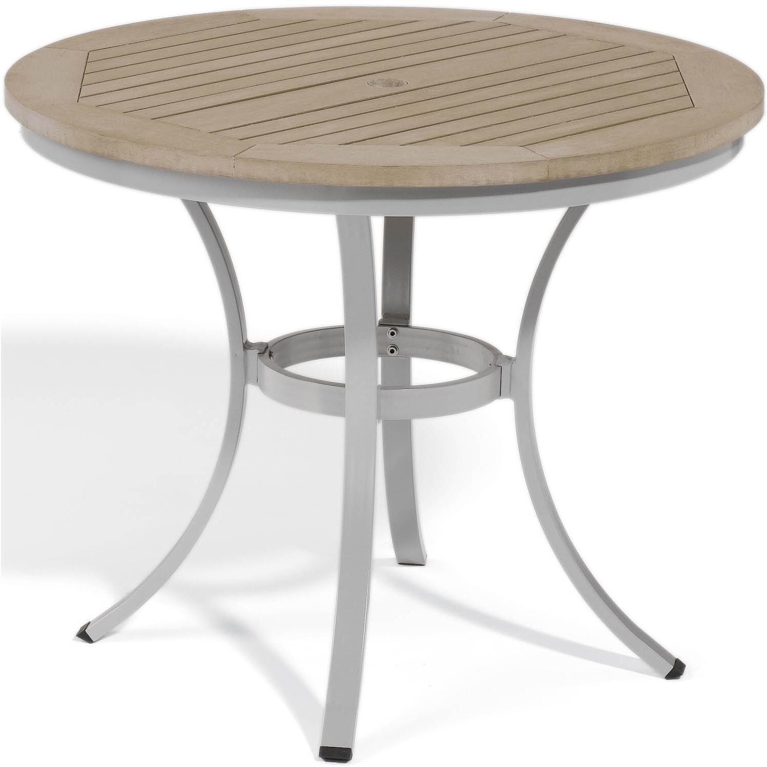 Travira 36 Inch Round Aluminum Patio Bistro Table W/ Tekwood Vintage Top By Oxford Garden