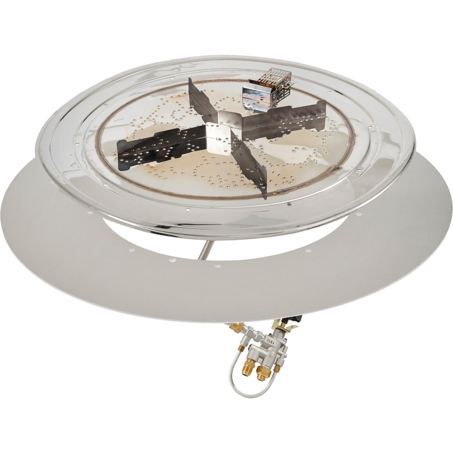 The Outdoor GreatRoom Company BP42RD-A Crystal Fire Plus 42 Inch Flat Round 105,000 BTU Propane Fire Pit Burner Kit  - Stainless Steel - Stacked - White Background thumbnail