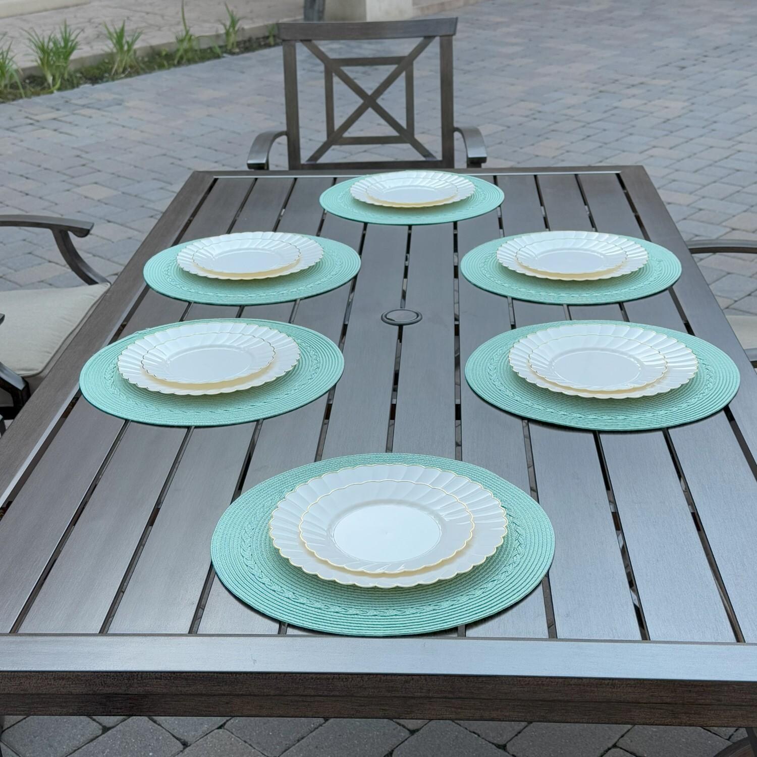 Atlantis 70-in Walnut Aluminum Dining Table by Darlee - Table w/ Chairs From Top - Lifestyle thumbnail