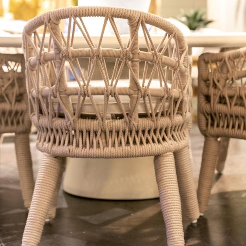 Dana Woven Rope Dining Arm Chair w/ Self Welt in Natural/Canvas Granite by Sunset West - Chair Back - Lifestyle thumbnail