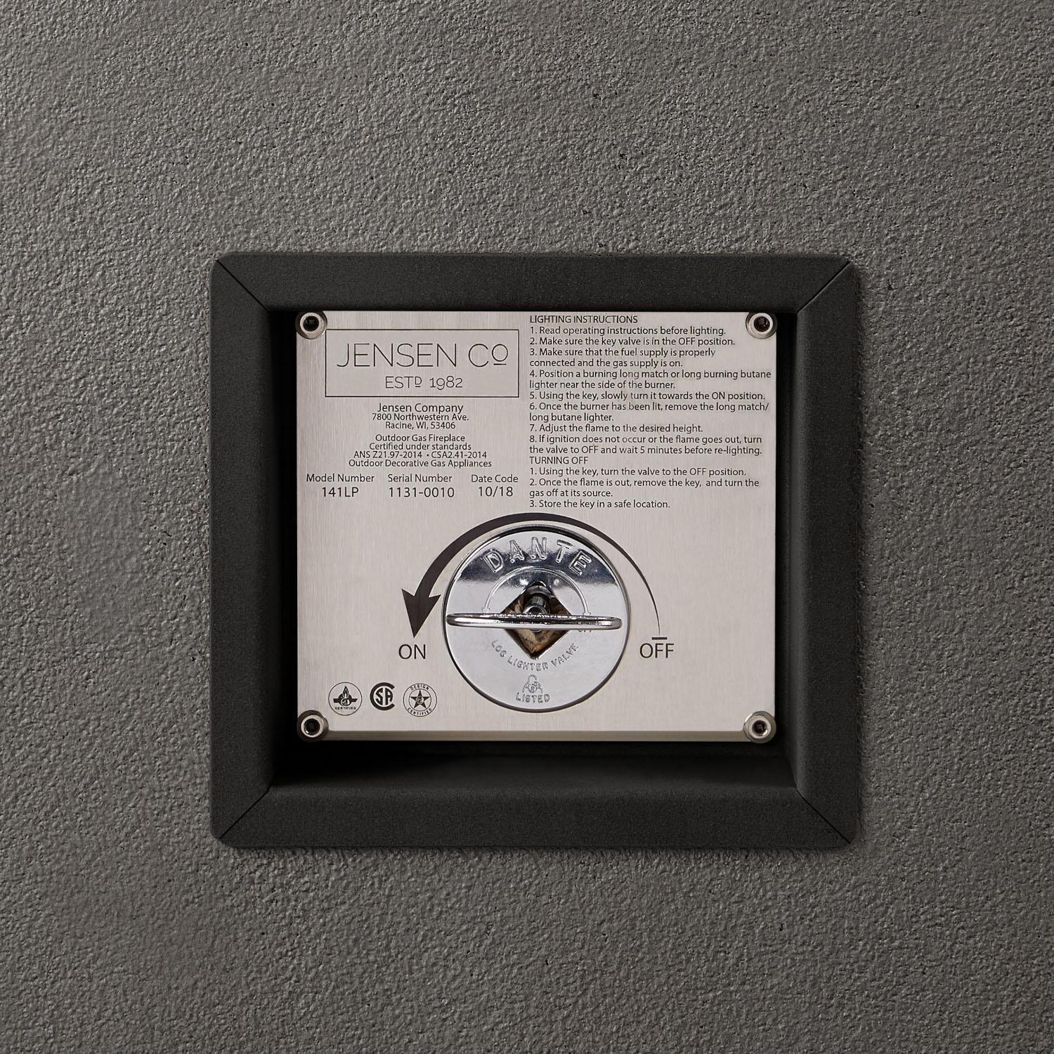 Olliewood 364LP-CBN 60 Inch Rectangular Glass Fiber Reinforced Concrete Propane Fire Pit Table in Carbon by BBQGuys Signature - Control Panel - Detail thumbnail