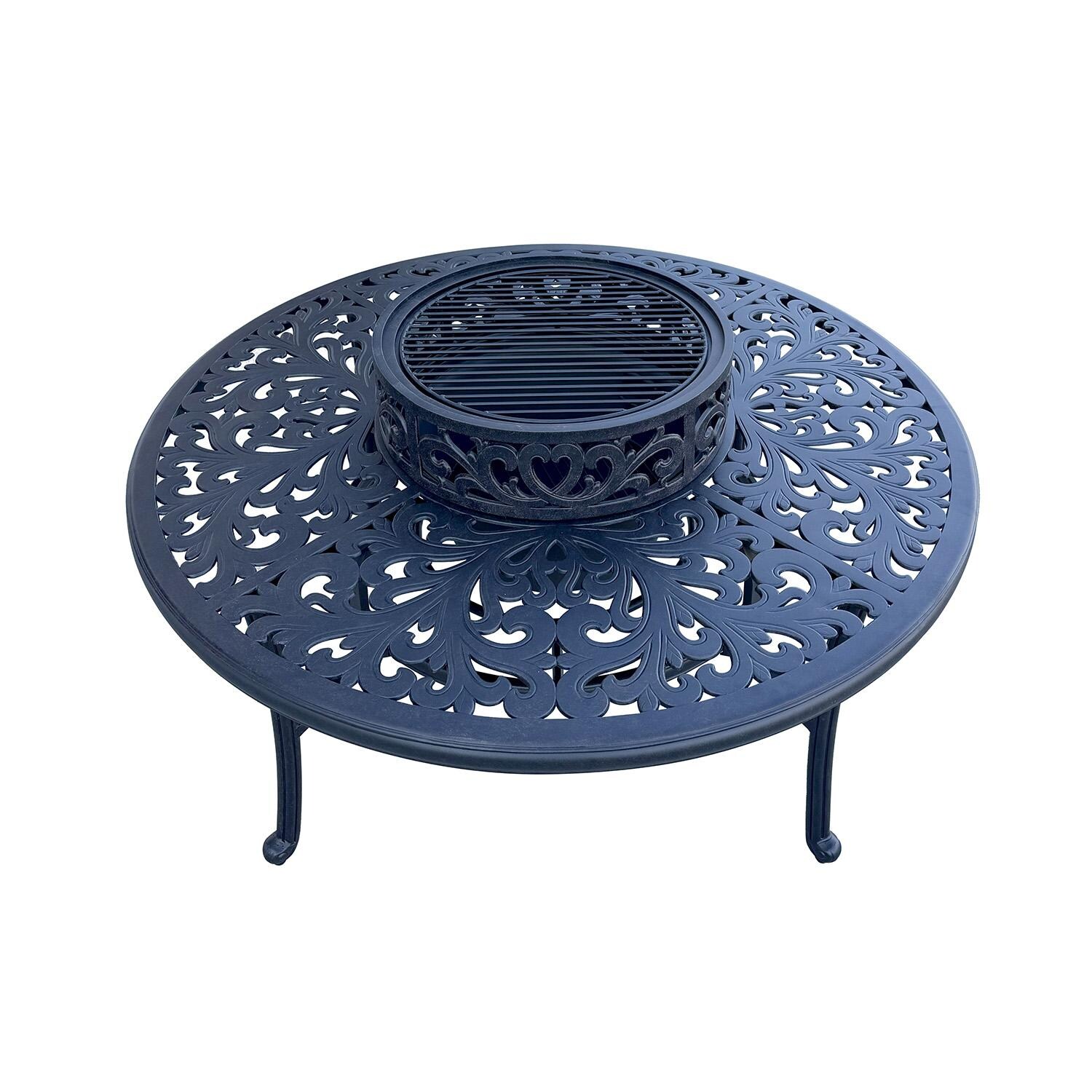 Darlee Series 80 Cast Aluminum Tea Table With Ice Bucket And Fire Pit Insert - Grate - White Background thumbnail
