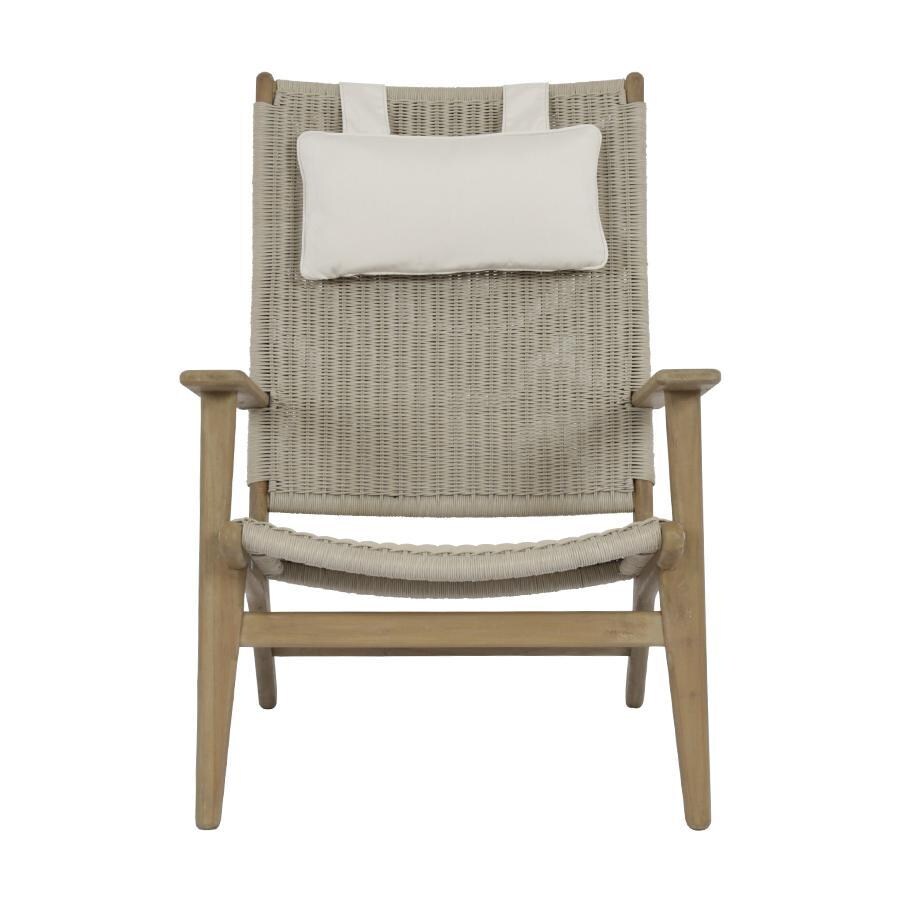 Sunset West - 5502-21HB - Coastal Teak Cushionless Resin Wicker & Teak Patio Highback Chair W/ Removable Cushion Headrest - Front View thumbnail