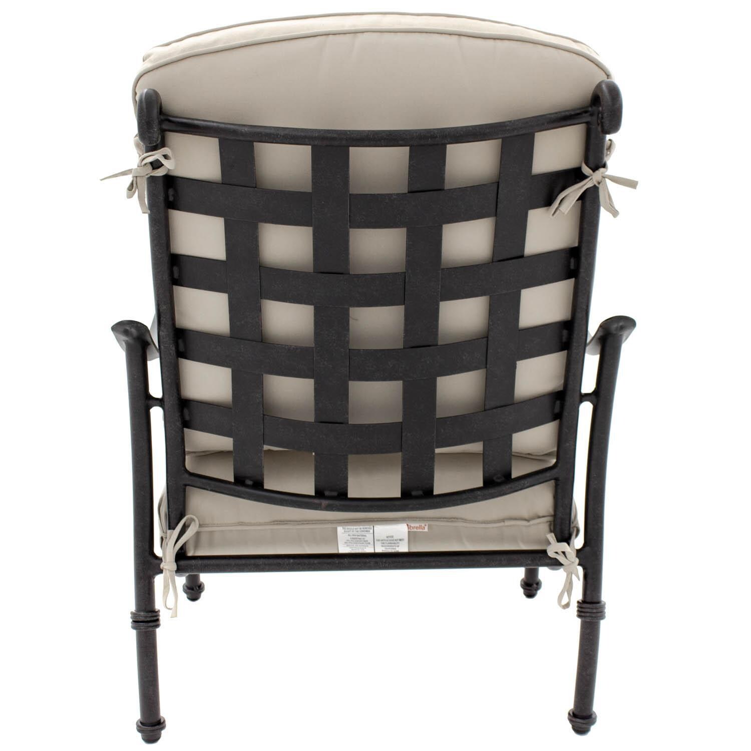 Elysian Aluminum Patio Club Chair W/ Sunbrella Canvas Antique Beige Cushion - Back View thumbnail