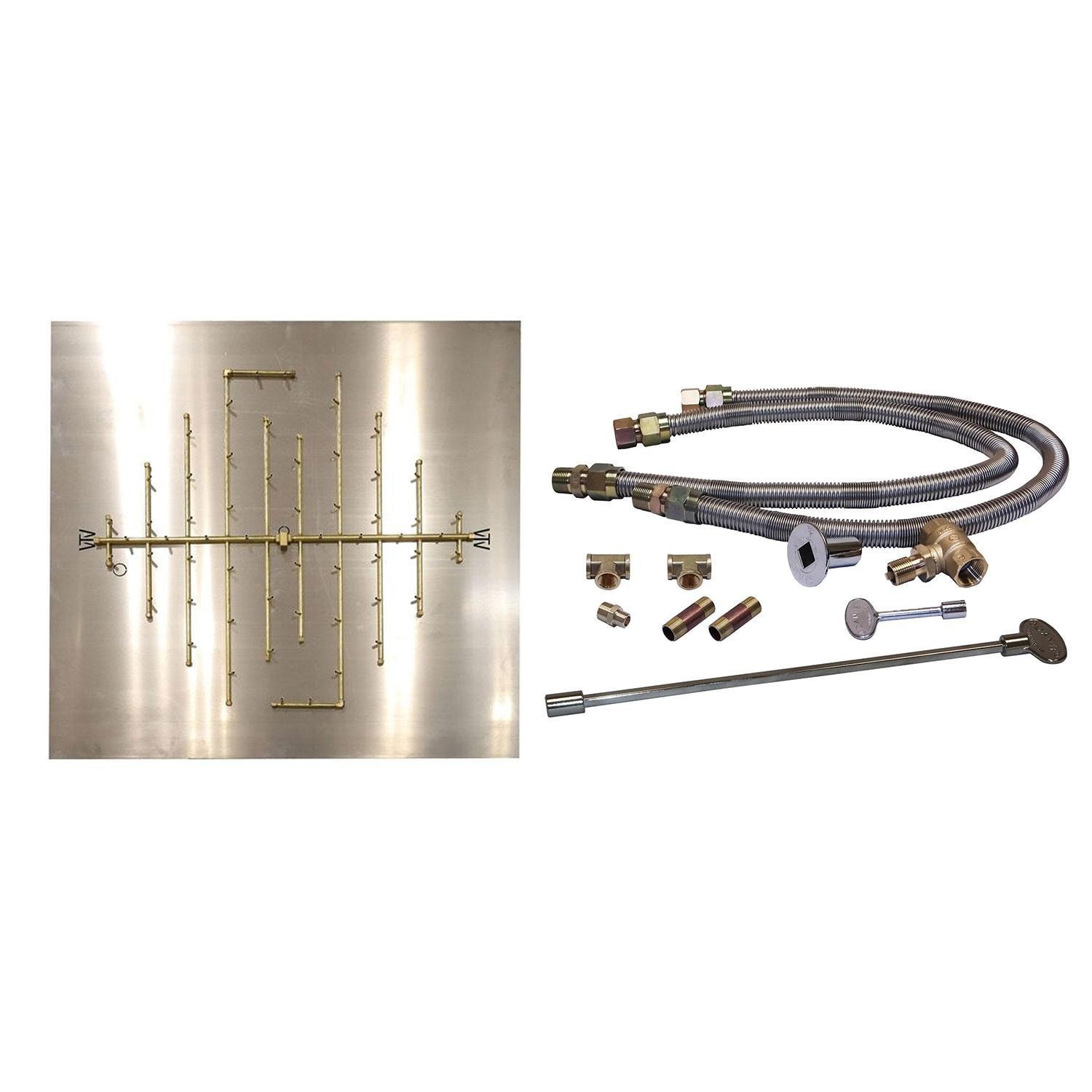Warming Trends 47 1/2 X 45 3/4 CROSSFIRE Brass Natural Gas/Propane Burner w/ 60-in Square Plate & Double Flex Line Kit