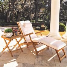 Steamer 2 Piece Teak Patio Chaise Lounge Set W/ Side Table And Sunbrella Canvas Natural Cushion By Royal Teak Collection