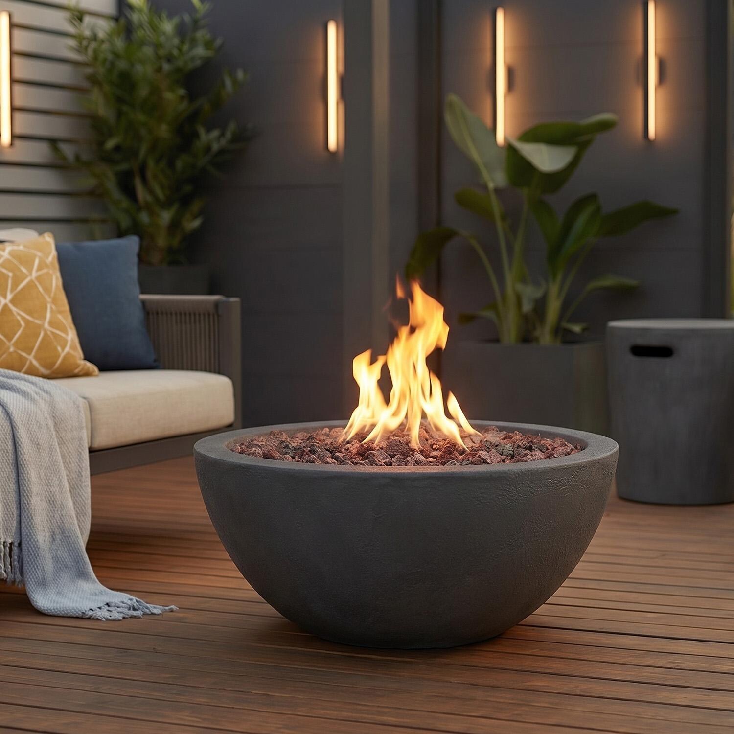 Creekwood 36 Inch Round MGO Concrete Natural Gas Fire Bowl in Shale by Lakeview Outdoor Designs (Ships Propane w/ Conversion Kit)