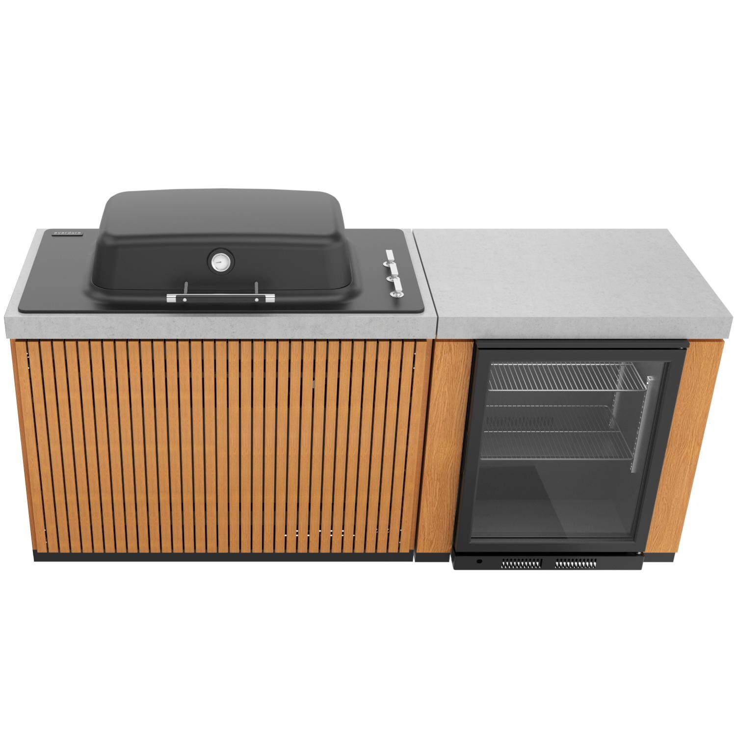 Everdure 6 1/2 Ft Outdoor Kitchen Island w/ Marine Grade Aluminum Cabinets in Timber Effect - White Background thumbnail