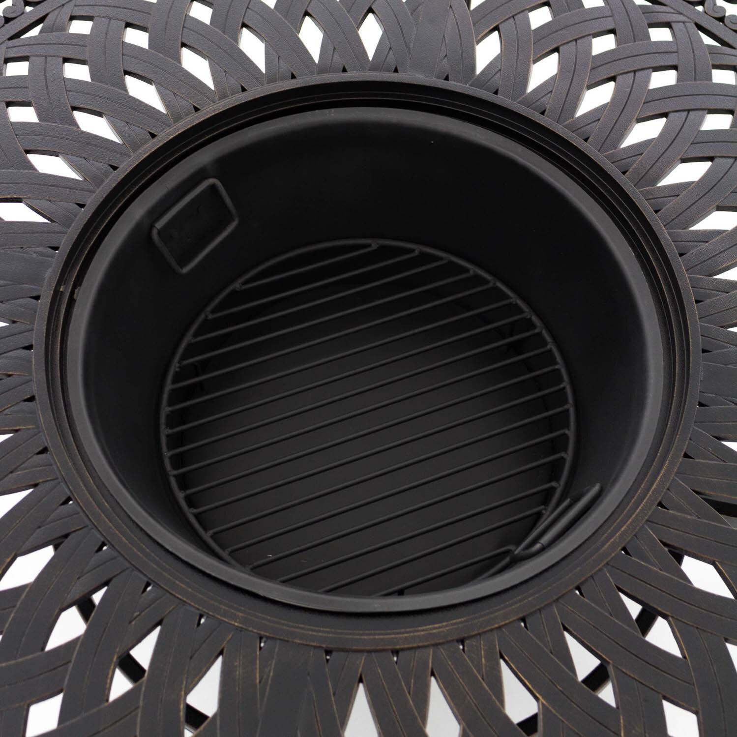 Villa Flora 48-Inch Round Cast Aluminum Wood Burning Fire Pit - Fire Box Detail thumbnail