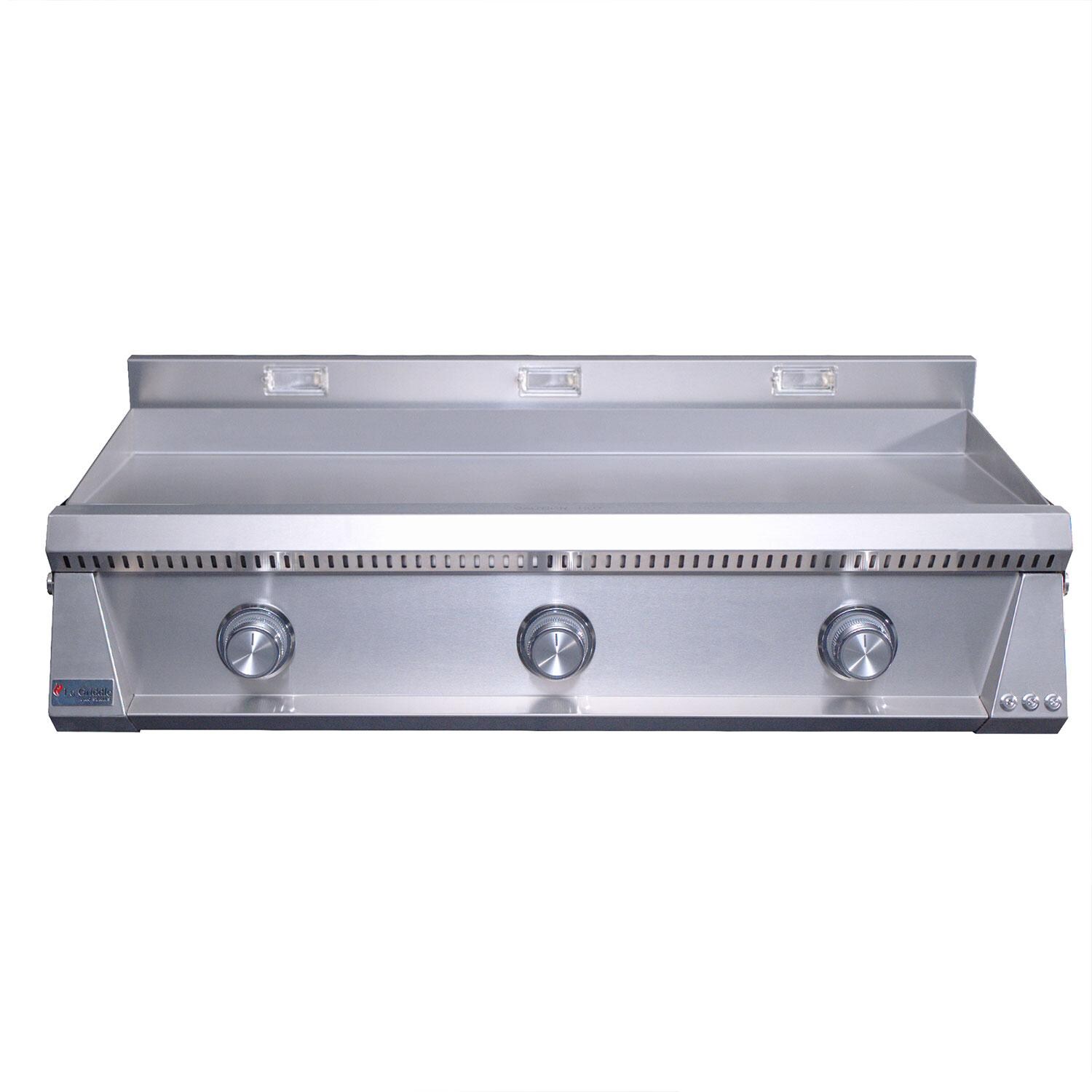 Le Griddle OML105P3 LP Pro Series 105 3 Burner Built-In Propane Flat Top Grill w/ 3mm Plate - Off - White Background thumbnail