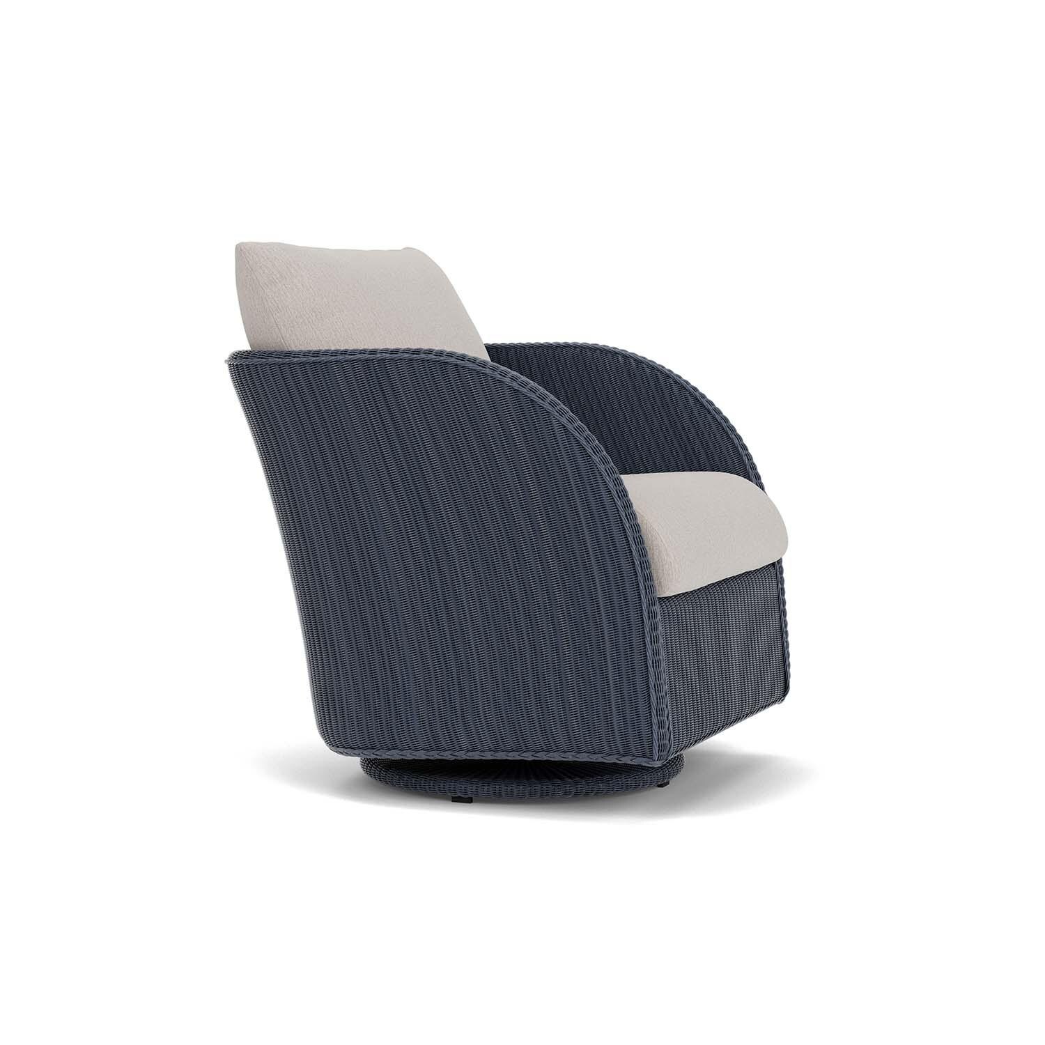 Lloyd Flanders Essence Swivel Glider Lounge Chair W/Remy Cloud Fabric - Denim Blue Finish - Angled thumbnail