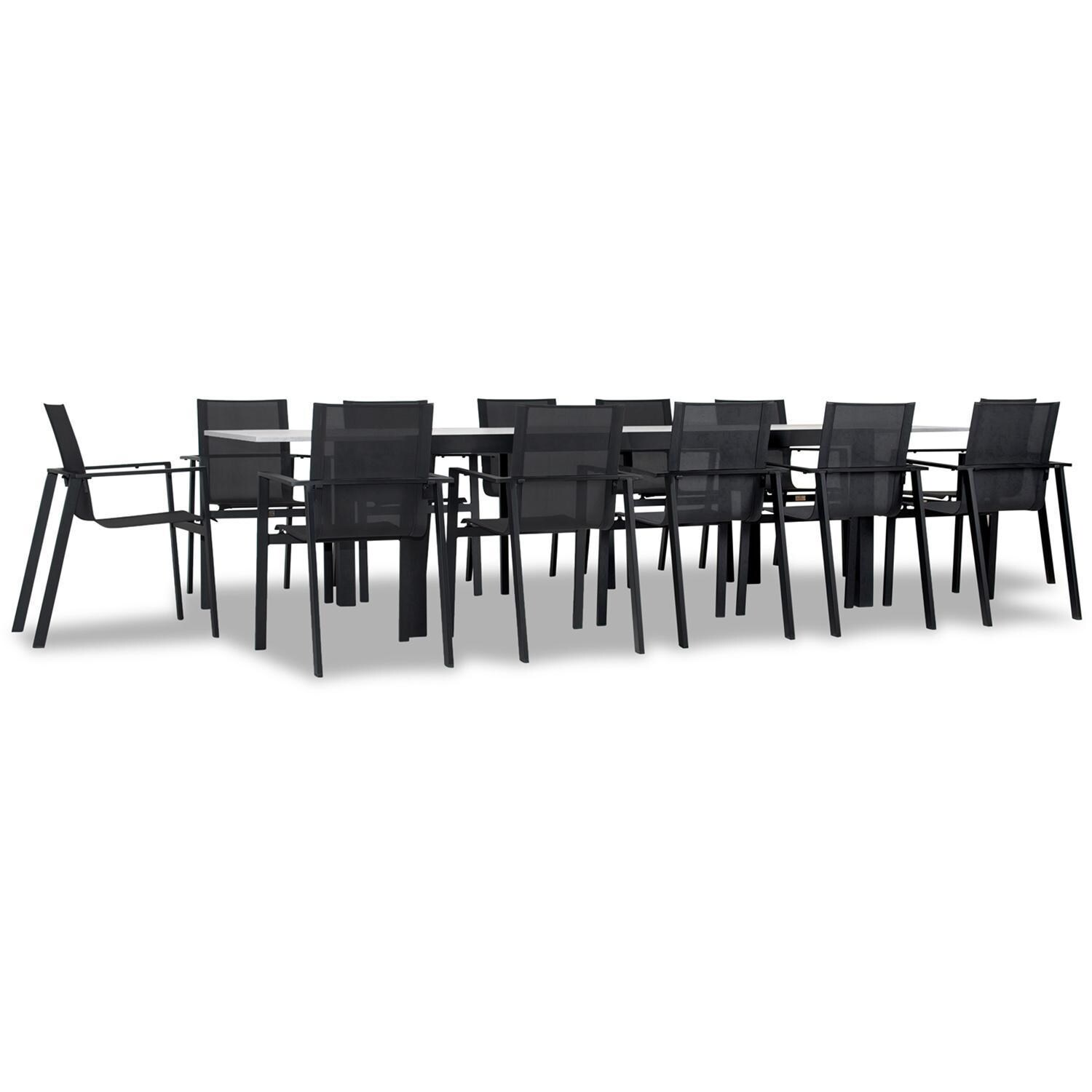 Spring Bay 13 Piece Extendable Dining Set in Black/Concrete - Angled View - White Background thumbnail