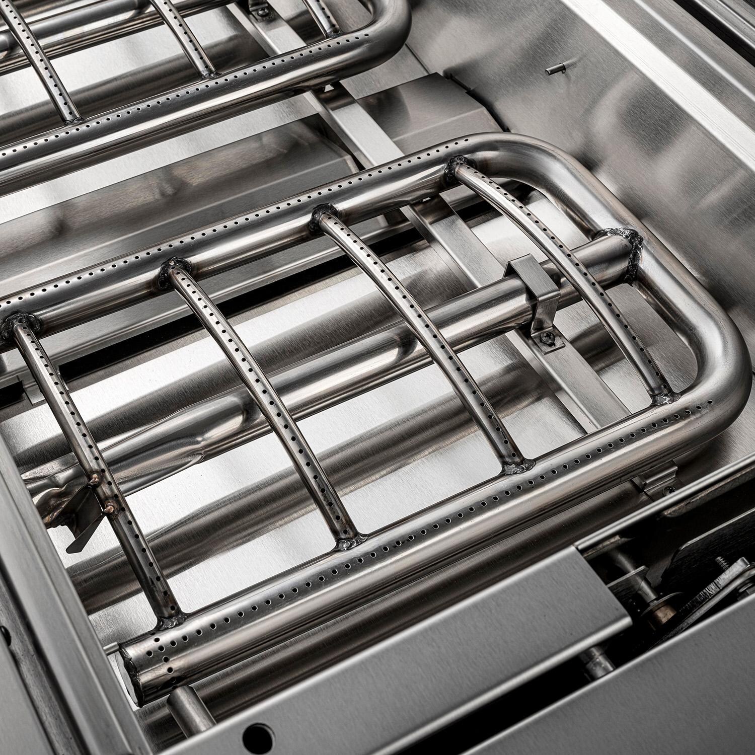 Caliber CRG-48BN00-A-103-H02 48-in Natural Gas Built-In Rockwell Grill - Saffron w/ Chrome Hardware - Burner - Detail thumbnail