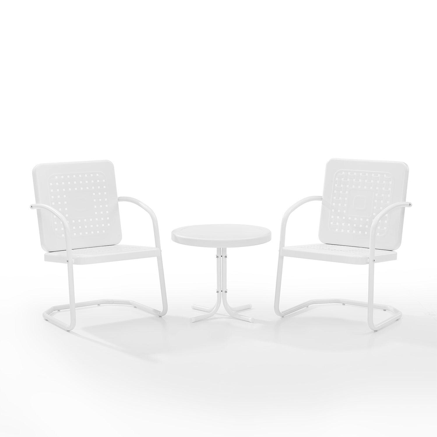 Ultimate Patio UP-32252WH 3Pc Retro Outdoor Chair Set in White Gloss W/ White Gloss Table - Angled Inward - White Background thumbnail