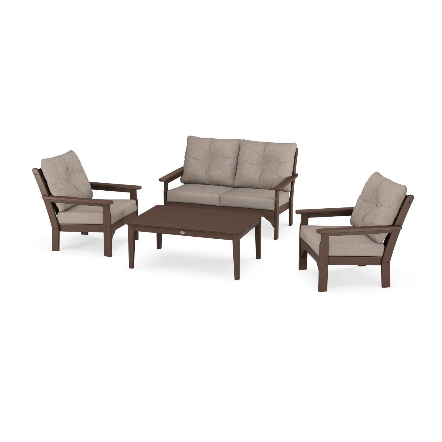 Vineyard 4 Pc Recycled Plastic Seating Set w/ Club Chairs in Mahogany/Spiced Burlap by POLYWOOD