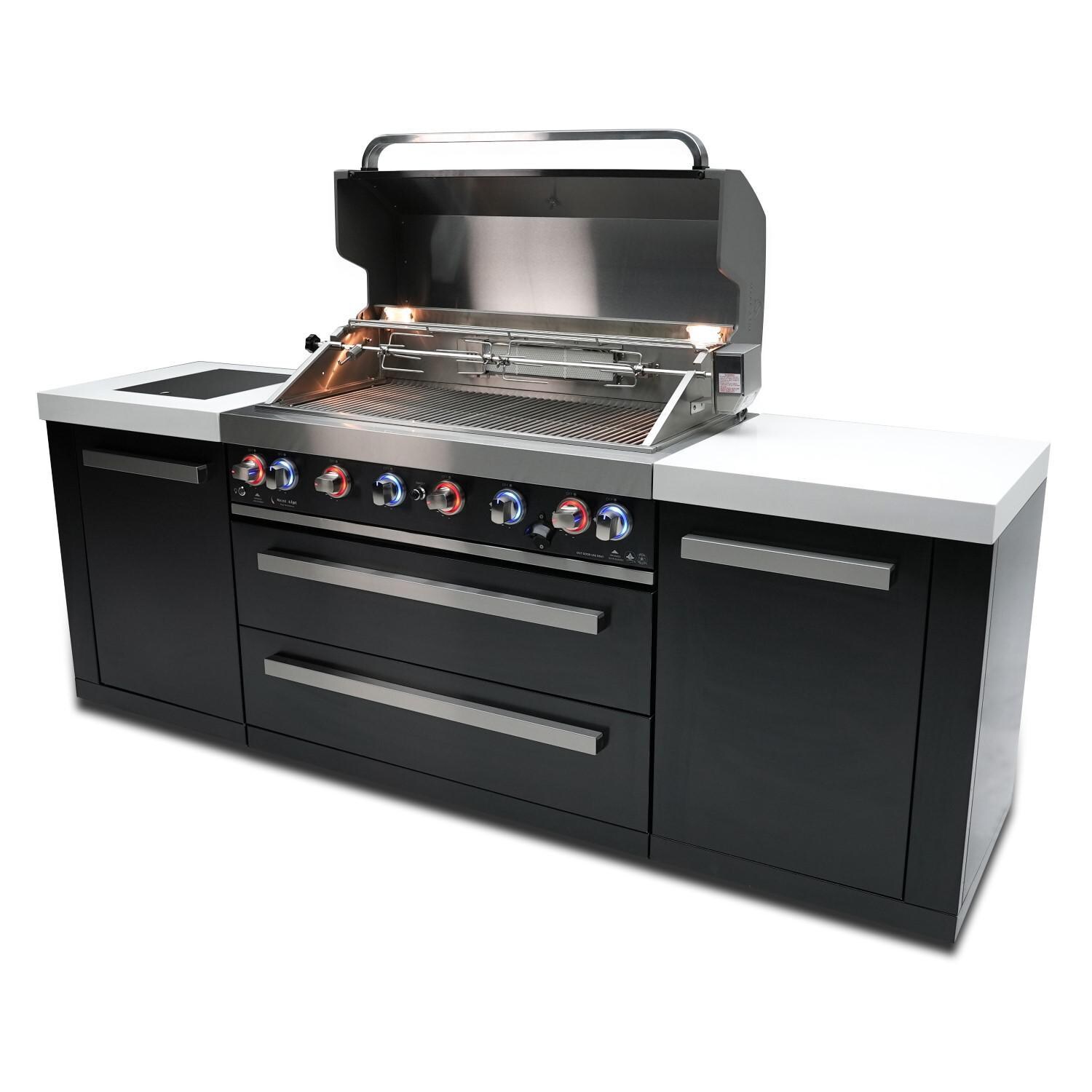 Mont Alpi - MAi805-BSS - Deluxe Grill Island - Black Stainless Steel - Open Burners On Angled - White Background thumbnail