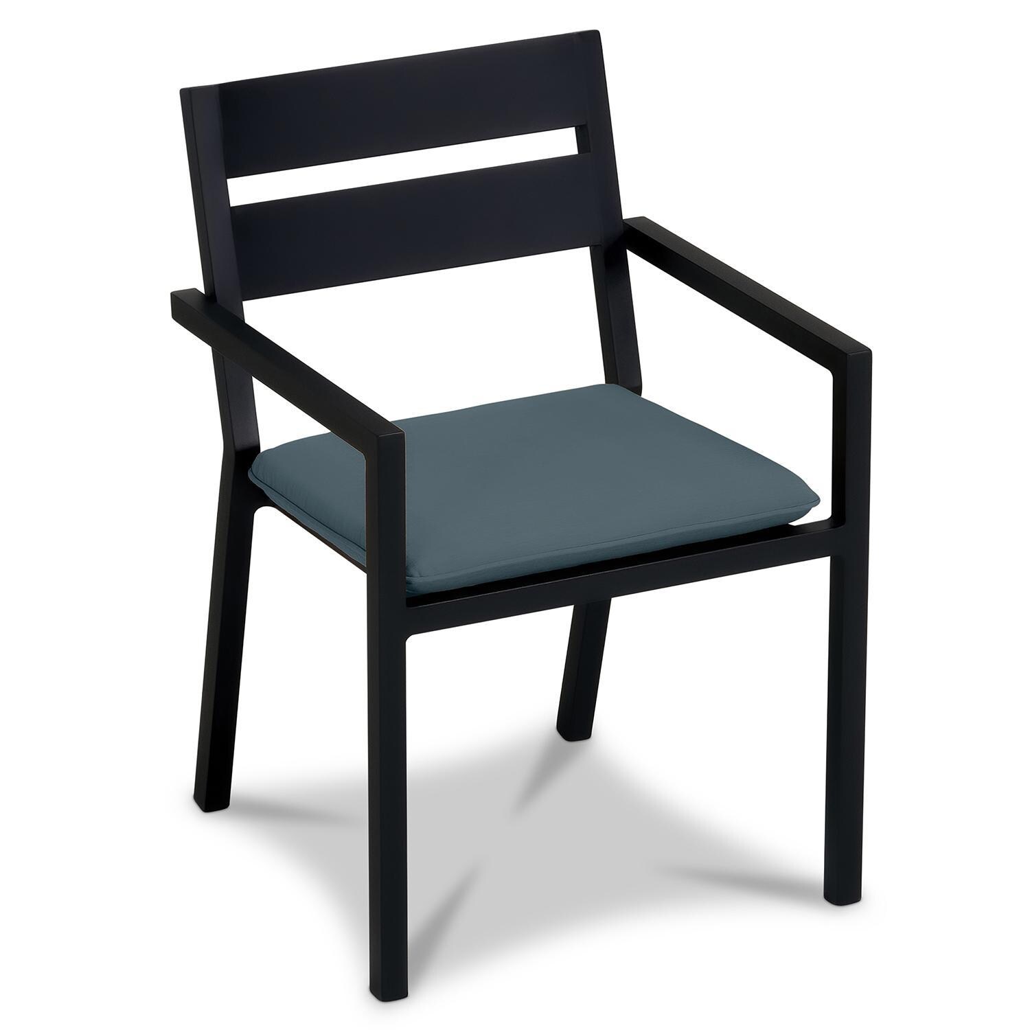 Calm Bay Aluminum Dining Arm Chair in Black/Cast Lagoon by Lakeview Outdoor Designs - White Background thumbnail