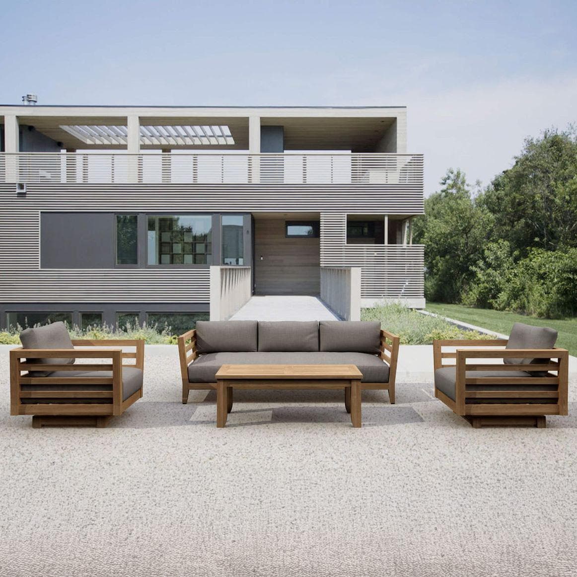 Saddleview 4 Pc Teak Seating Set Swivel in Cast Slate by Lakeview Outdoor Designs - Lifestyle thumbnail