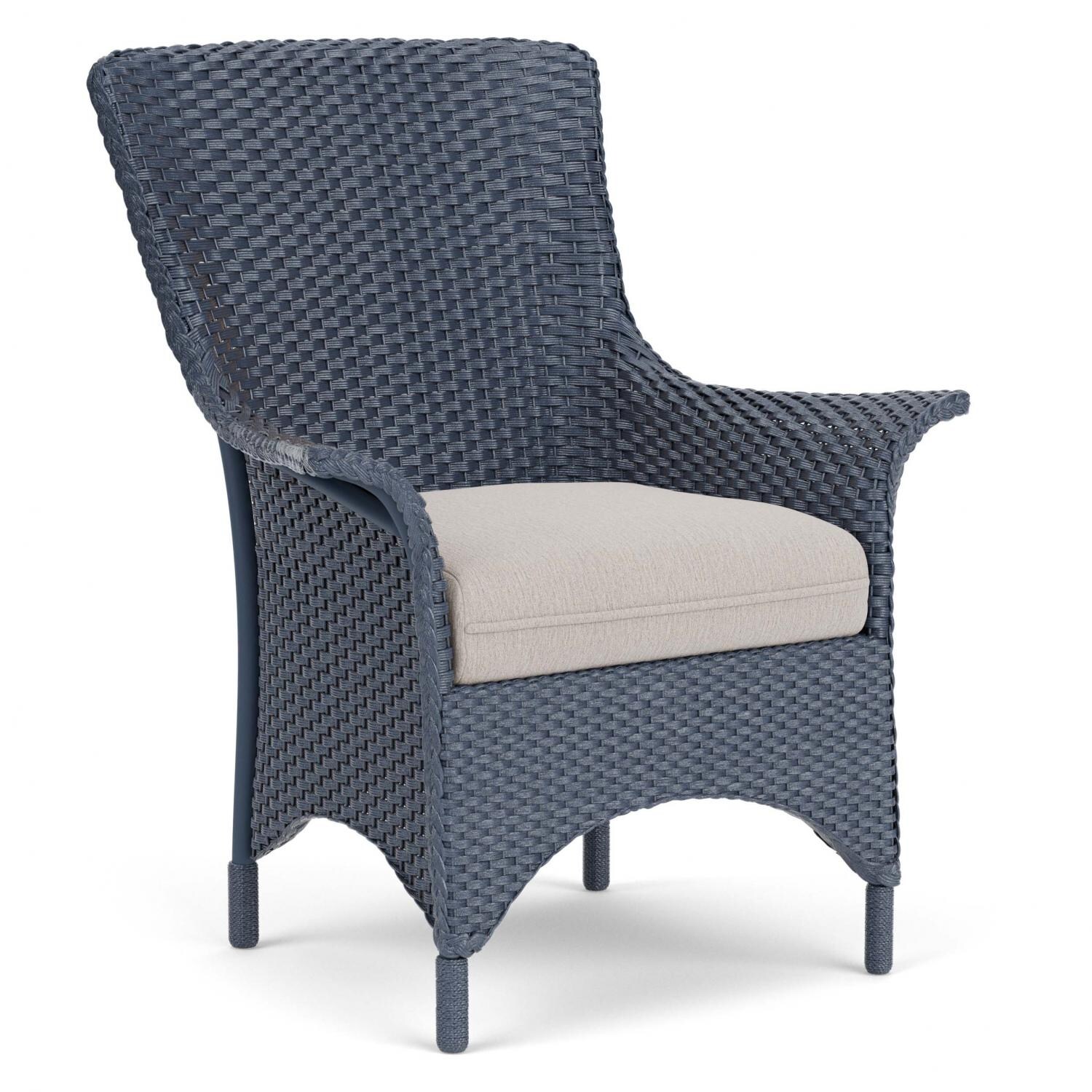 Lloyd Flanders Mandalay Dining Armchair In Denim Blue Finish With Remy Cloud Fabric - Angled thumbnail