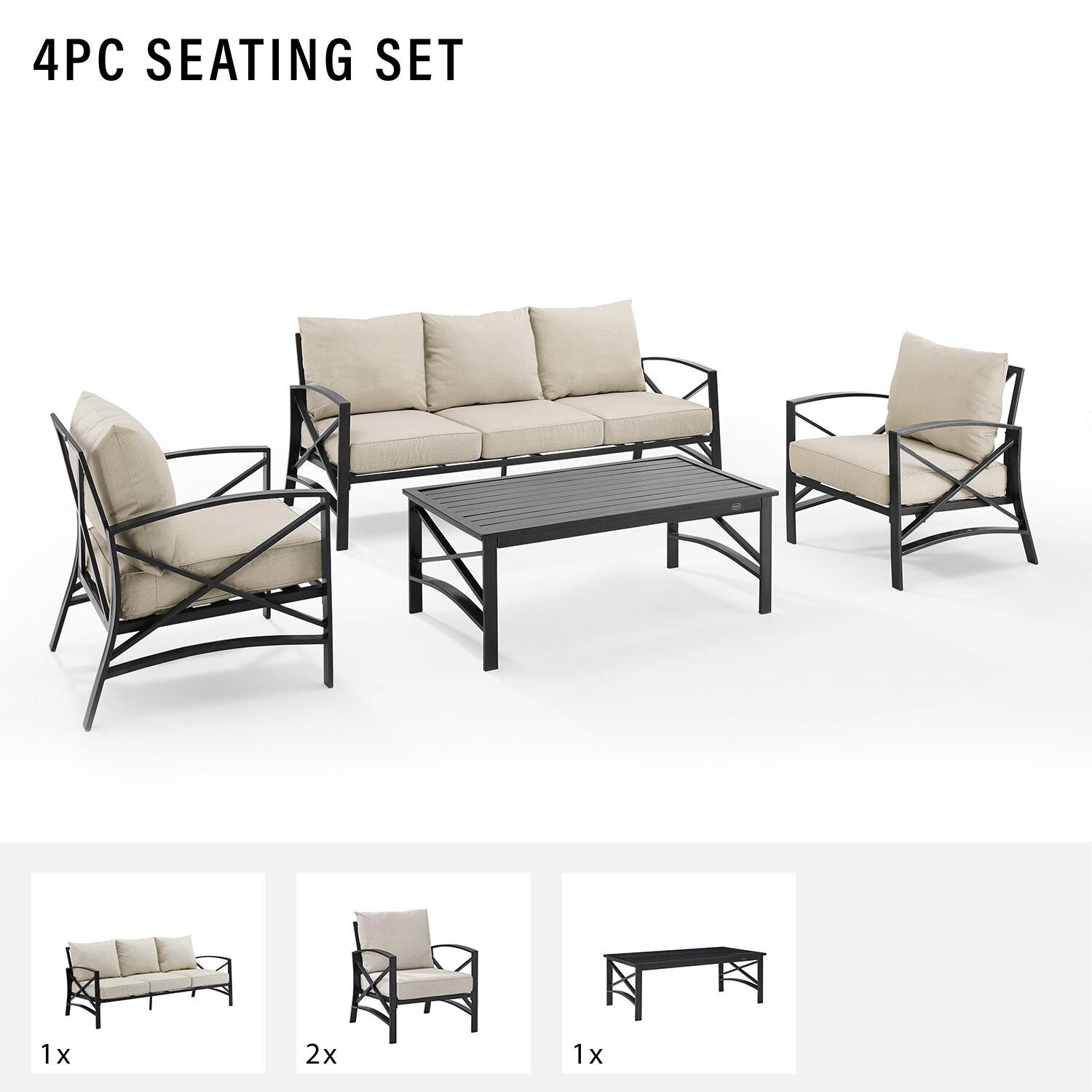 Ultimate Patio UP-82261BZ-OL 4Pc Outdoor Sofa Patio Furniture Set in Oatmeal - Included in Set (Sofa, Two Club Chairs, and Coffee Table) - Diagram thumbnail