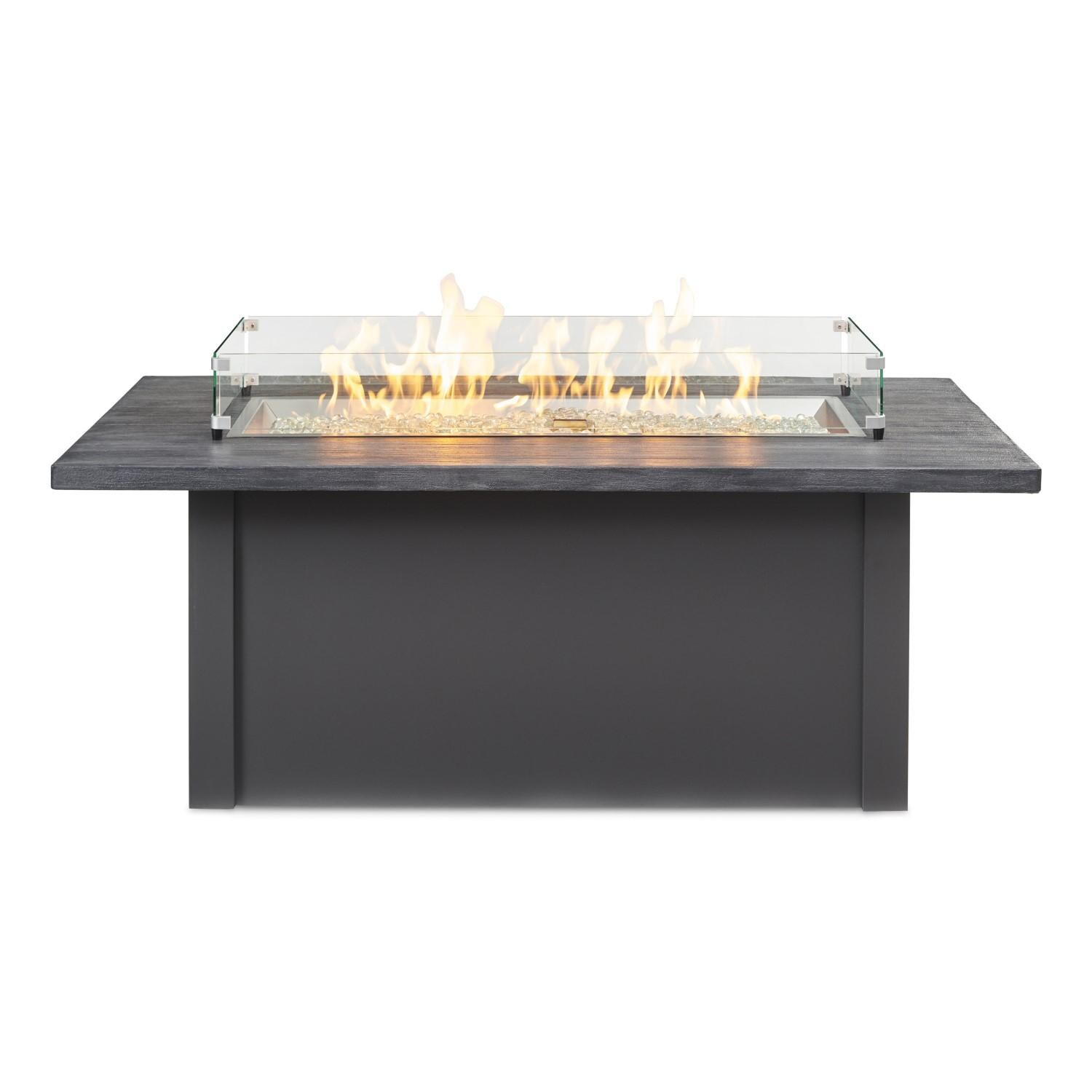 Havenwood 62 Inch Propane Fire Pit Table W/ Carbon Grey Top & Grey Base - Front Flames W/ Glass - White Background thumbnail