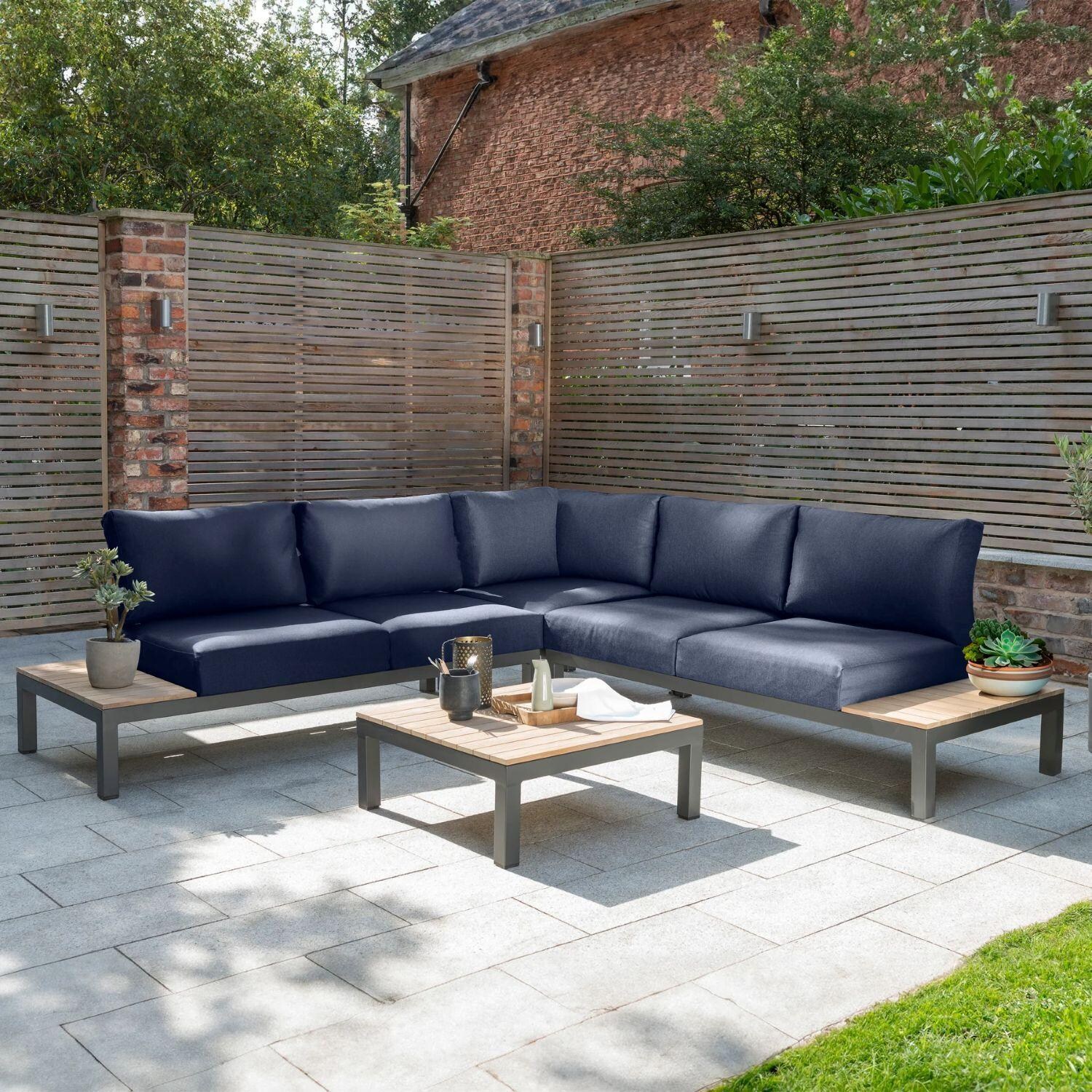 Elba 4 Pc Aluminum/Teak Corner Seating Set in Spectrum Indigo By KETTLER