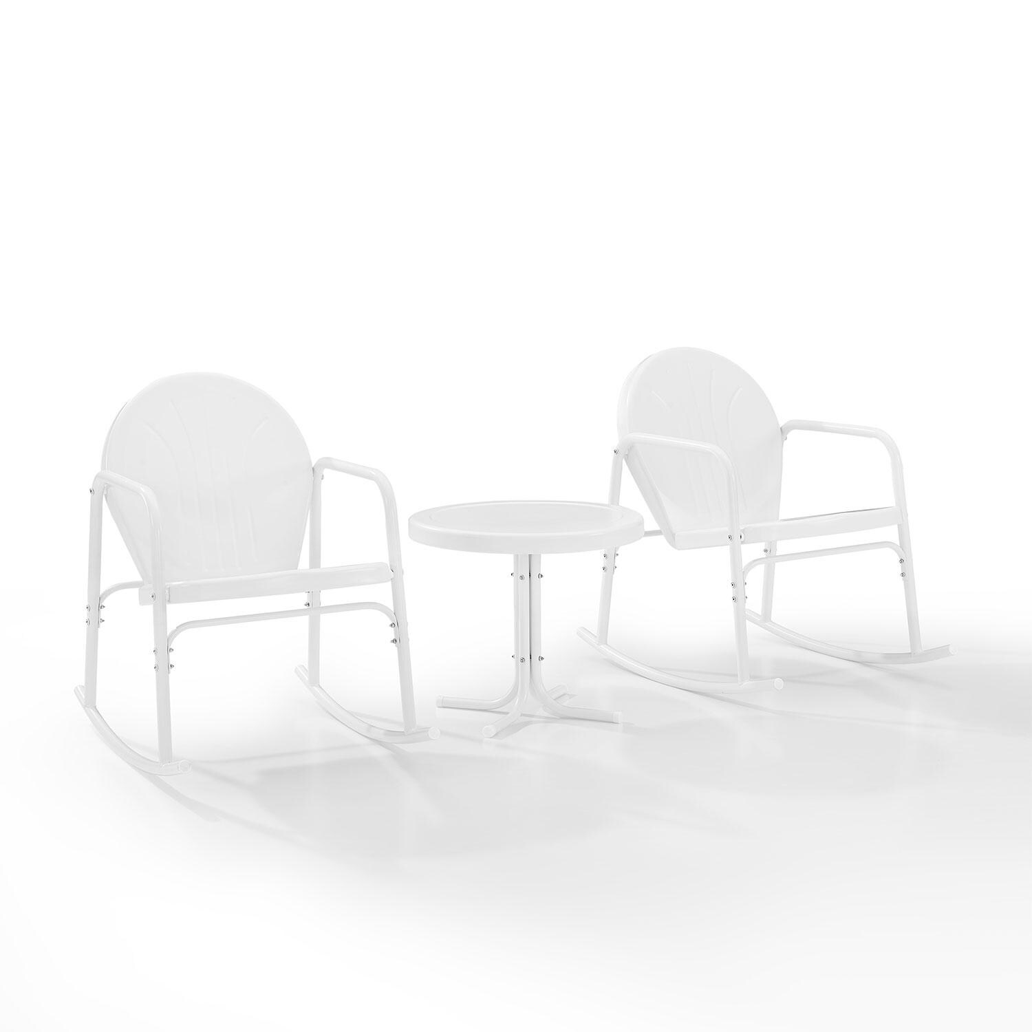 Ultimate Patio UP-32253WH 3Pc Retro Outdoor Rocking Chair Set in White Gloss - Display - White Background thumbnail