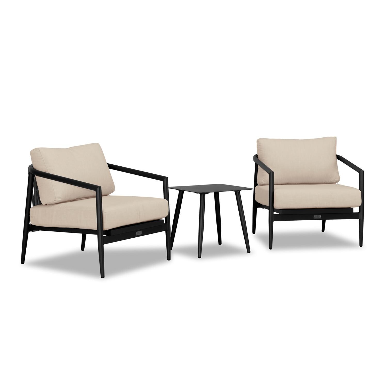 Lakeview Midnight Cove 3 Pc Aluminum Club Chair Seating Set in Black/Carbon/Canvas Flax - Angled - White Background thumbnail