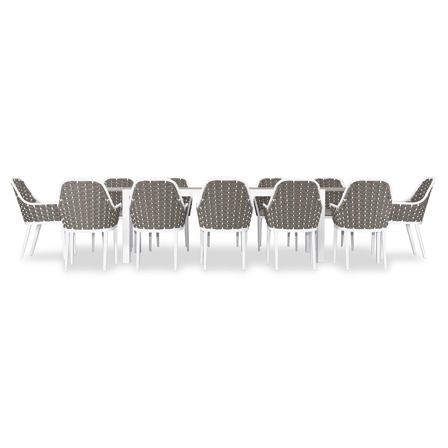 Chloe Bay 13 Pc Aluminum Extendable Dining Set in White/Barnwood by Lakeview - White Background thumbnail