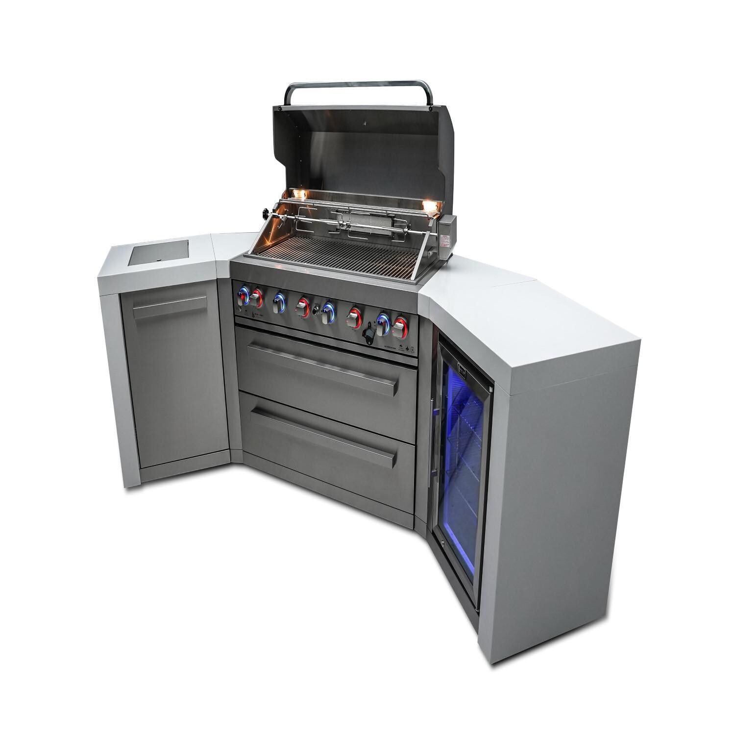Mont Alpi - MAi400-D45FC - Deluxe 45 Degree Grill Island - Stainless Steel - Open With Burners On Front - White Background thumbnail
