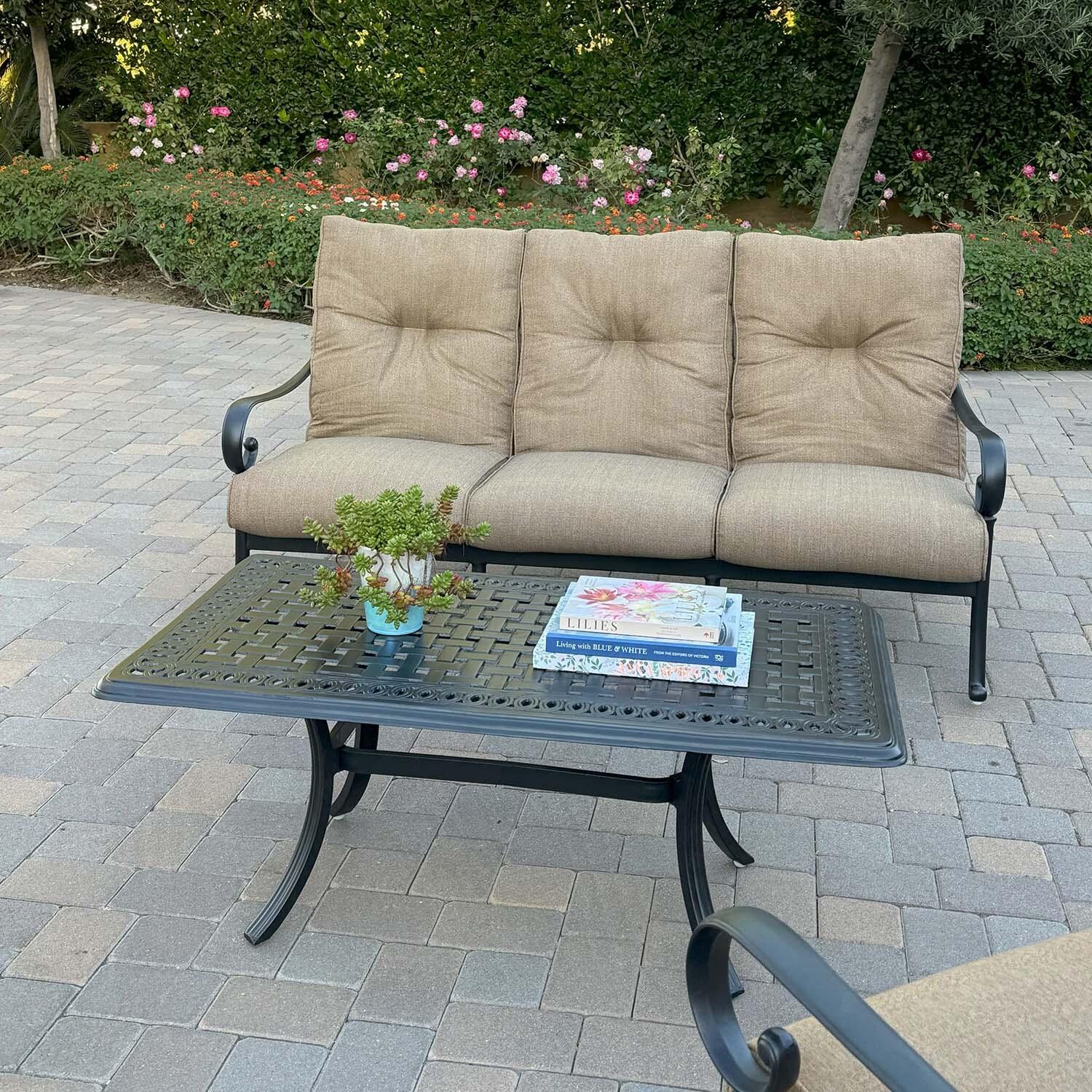 Santa Anita 4 Pc Cast Aluminum Seating Set in Antique Bronze/Sesame by Darlee - Sofa - Lifestyle thumbnail