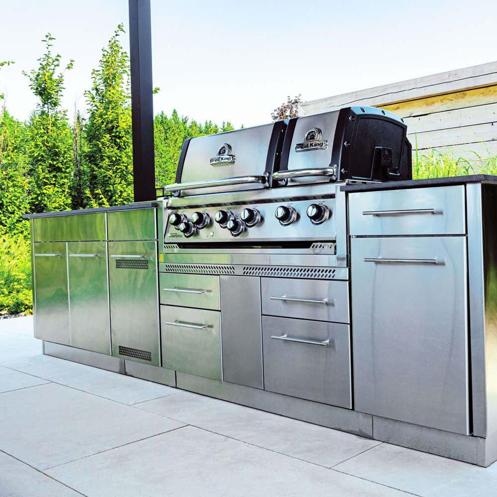 Broil King 897844 Imperial S 690i 6-Burner Propane Gas Grill Center With Rotisserie & Side Burner - Stainless Steel - Angled View - Lifestyle thumbnail