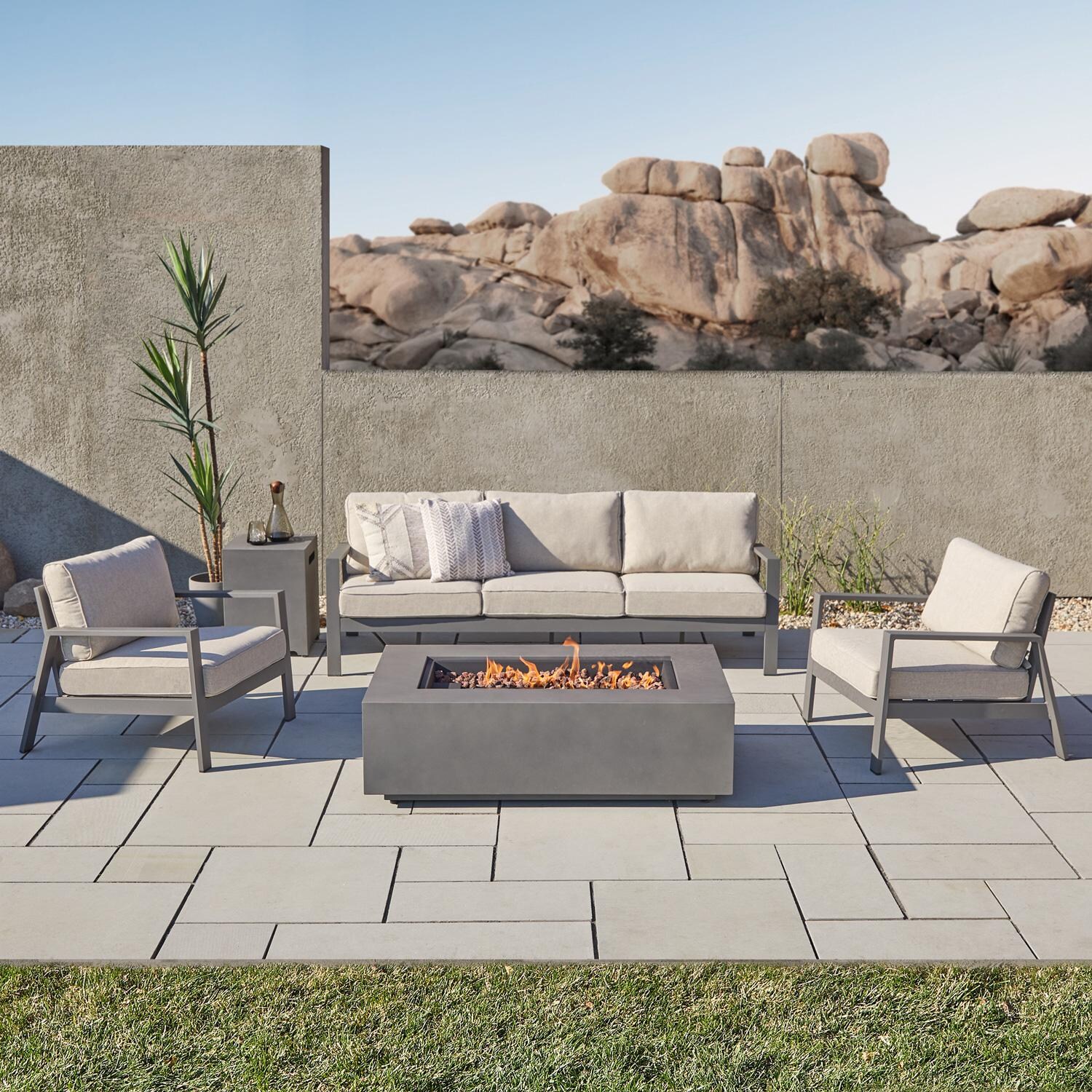 Elysian 5 Pc Seating Set W/ 50 Inch Fire Pit &Sofa in Weathered Slate by Lakeview Outdoor Designs